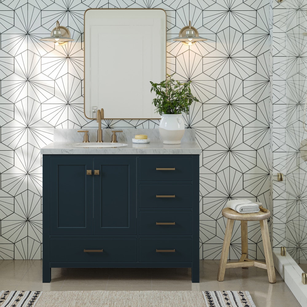 ARIEL A043S-L-VO-MNB Cambridge 43-in Midnight Blue Undermount Single sink Bathroom Vanity with Carrara White Marble Natural marble Top
