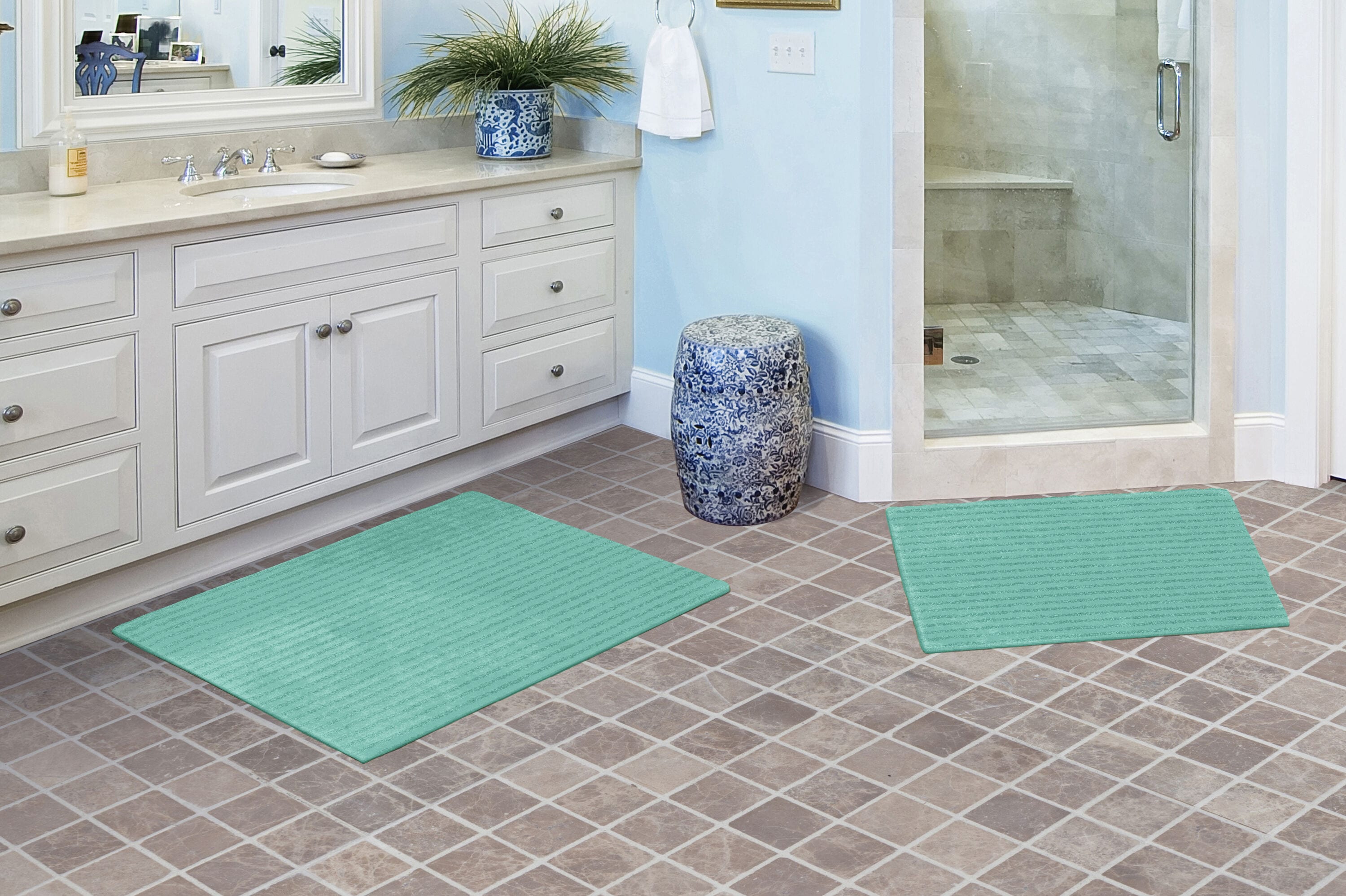 Garland Rug BA080W2P04I6 Sheridan 21-in x 34-in Sea Foam Nylon Bath mat set