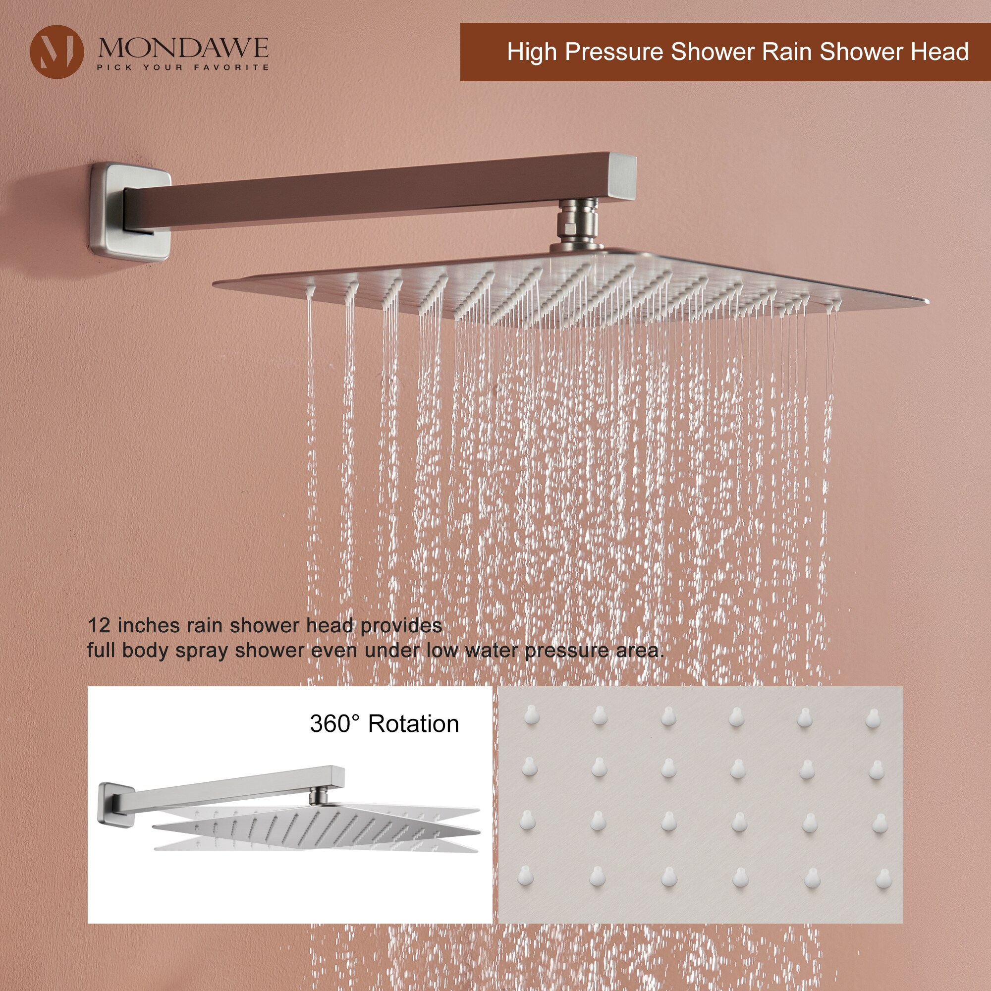 Mondawe WF6025NI-12BN Showerhead-Bar-Panels - View #5