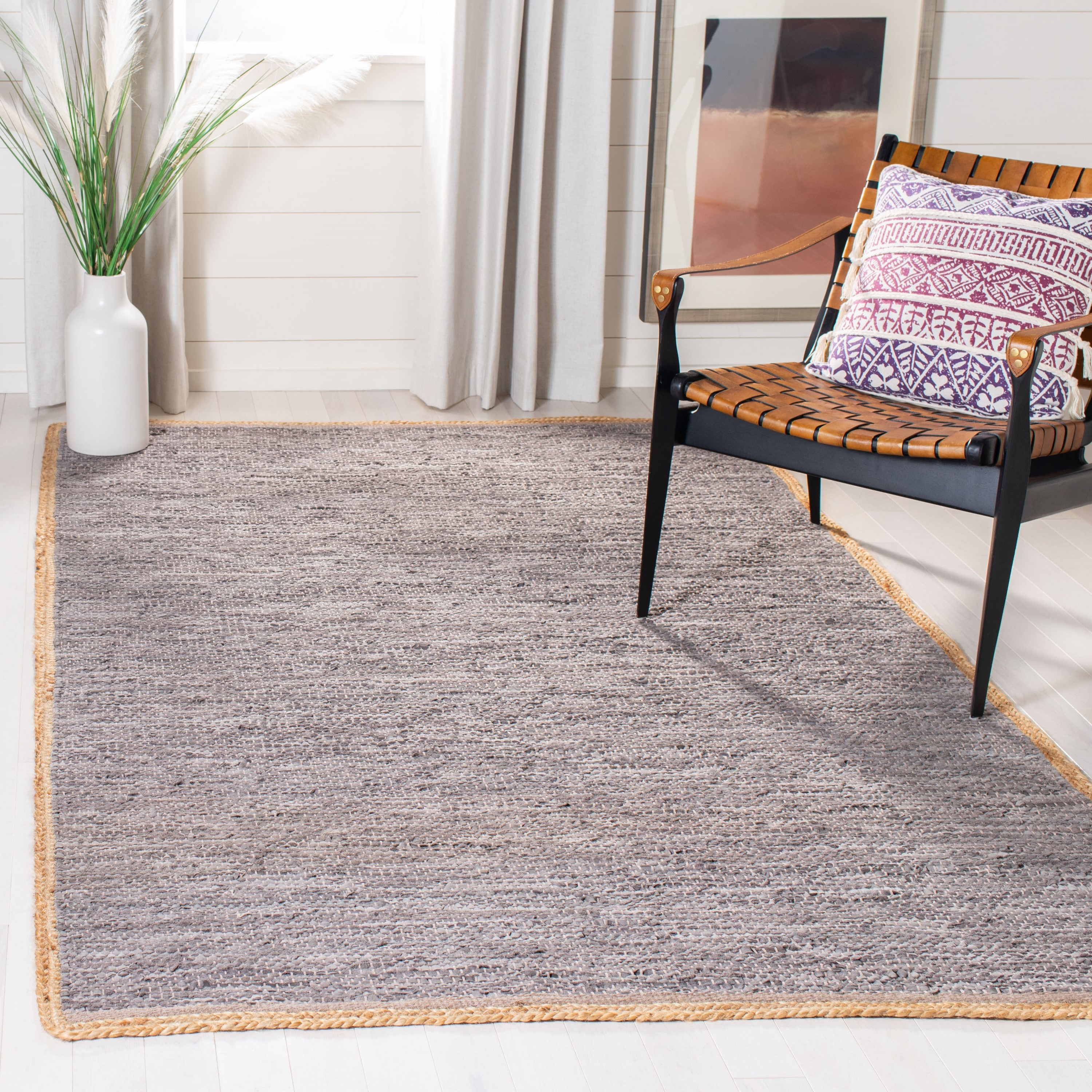 Safavieh CAP901G-3 Cape Cod Lisborn 3 x 5 (ft) Leather Light Gray/Natural Rectangular Indoor Abstract Coastal Throw rug