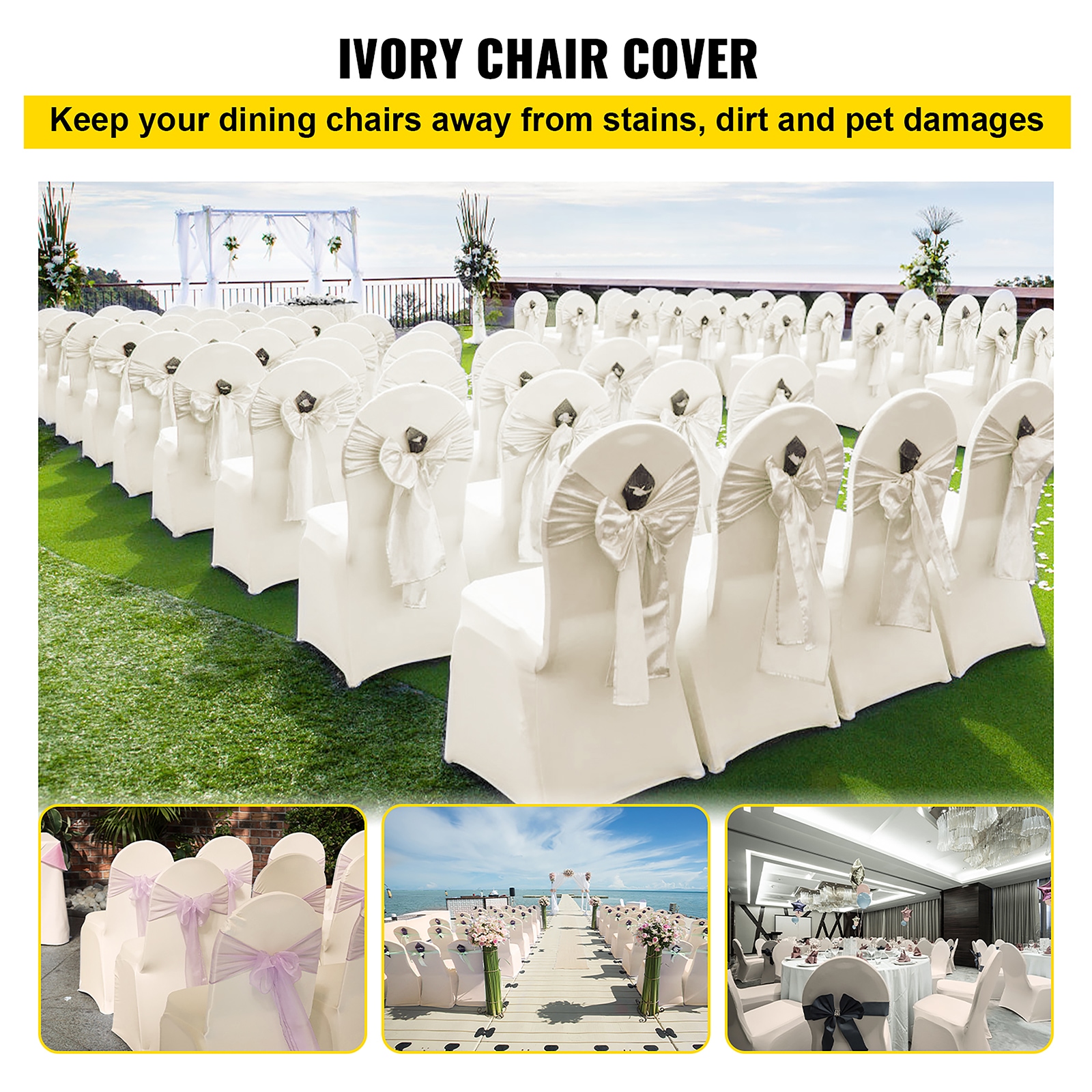 VEVOR Ivory Chair Covers Black 100 pcs Polyester Dining Chair Patio Furniture  Cover in the Patio Furniture Covers department at