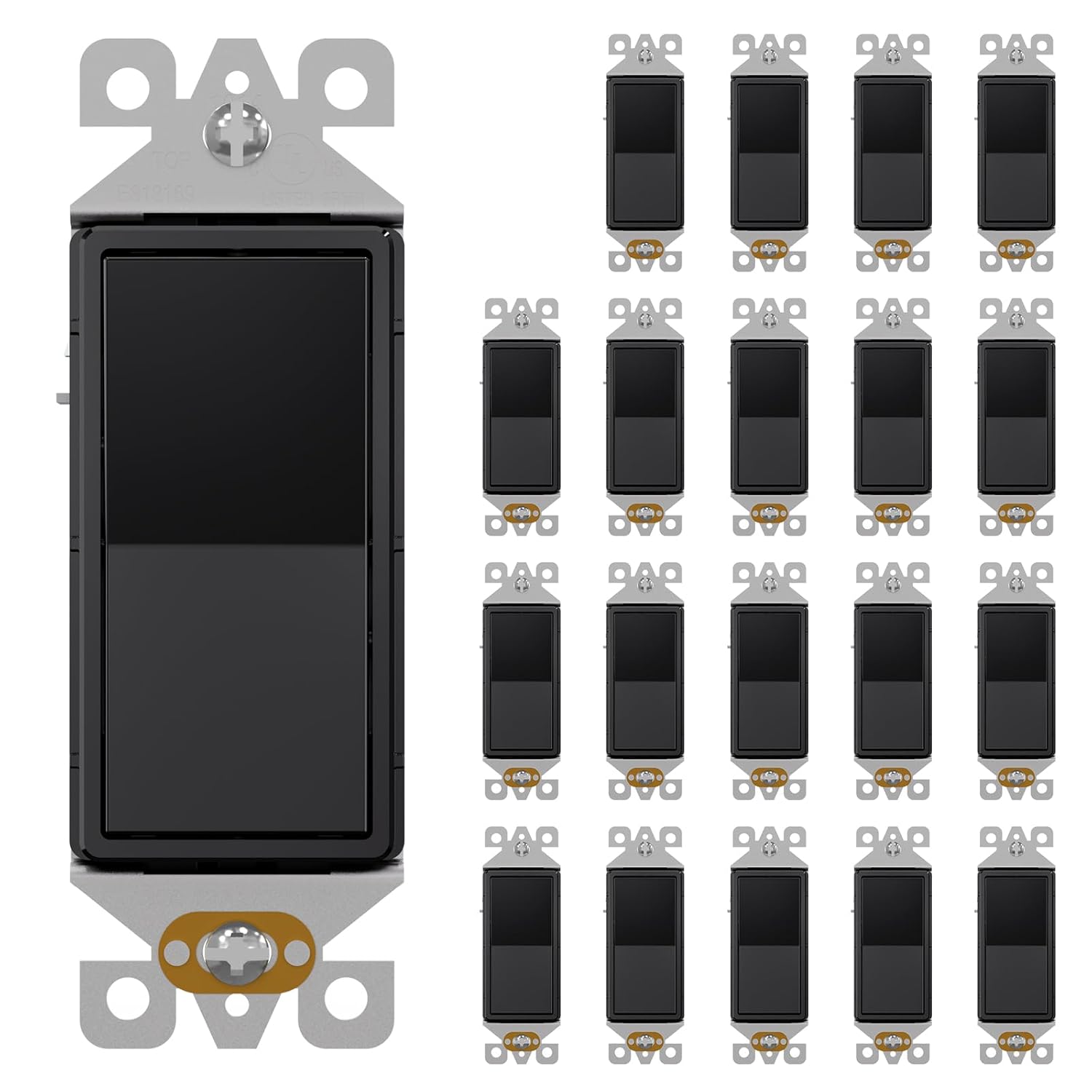 OGETFUUR 20-Pack Glossy Black Single Pole Rocker Decorator Light Switch for Home Electrical Easy Wall Mount Installation