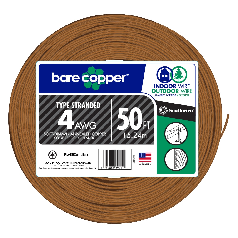 Southwire 50-ft 4-Gauge Stranded Soft Drawn Copper Bare Wire (By