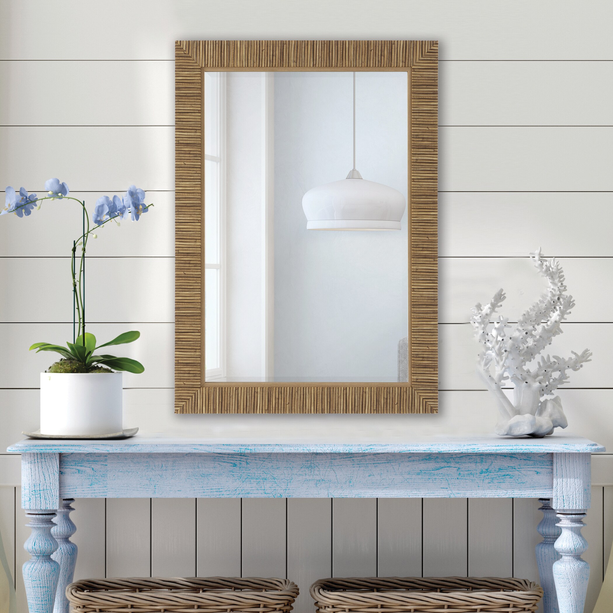 Global Direct 25-in x 35-in Rattan Framed Wall Mirror in the Mirrors ...