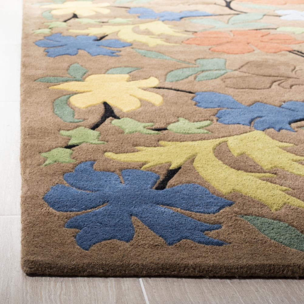Handmade Blue Floral Tufted Wool Area Rug, 5' x 8'