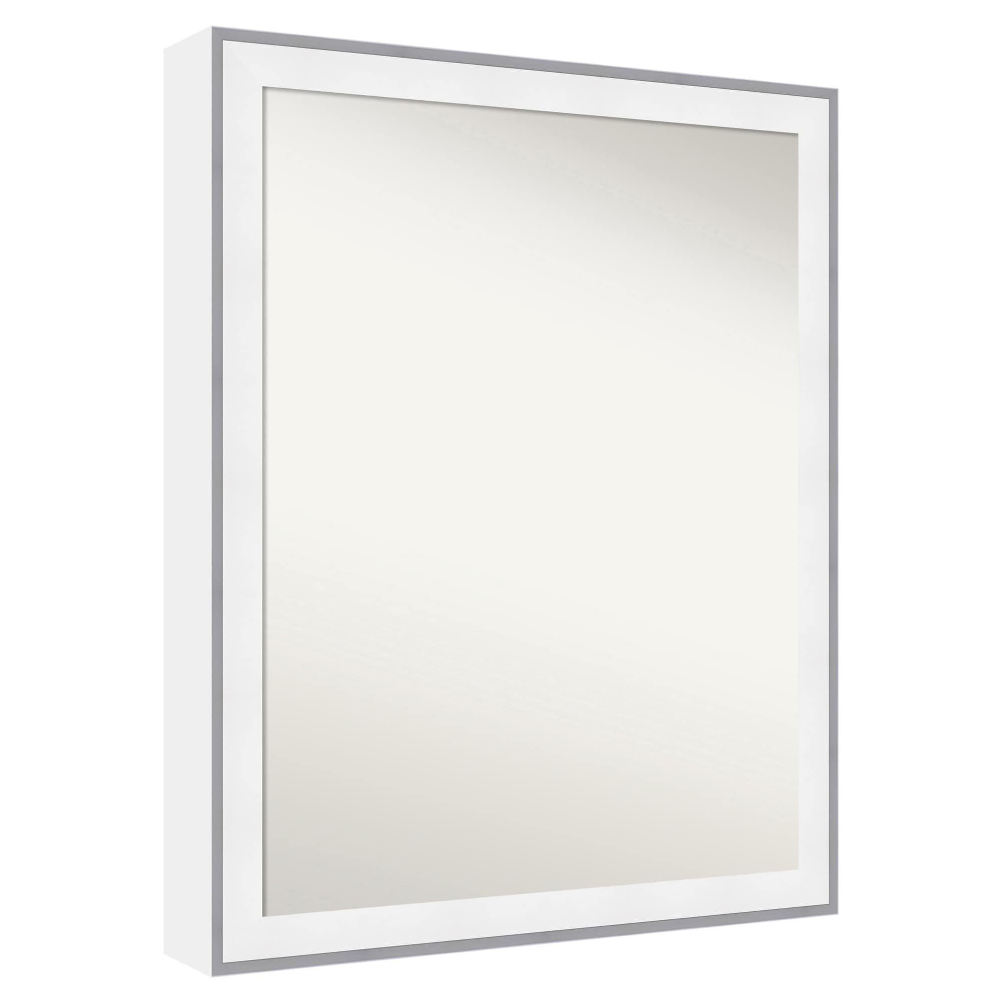Amanti Art - Non-Beveled Mirror Maya White Silver Framed Wood Bathroom Wall Mirror 31.25 x 25.25...