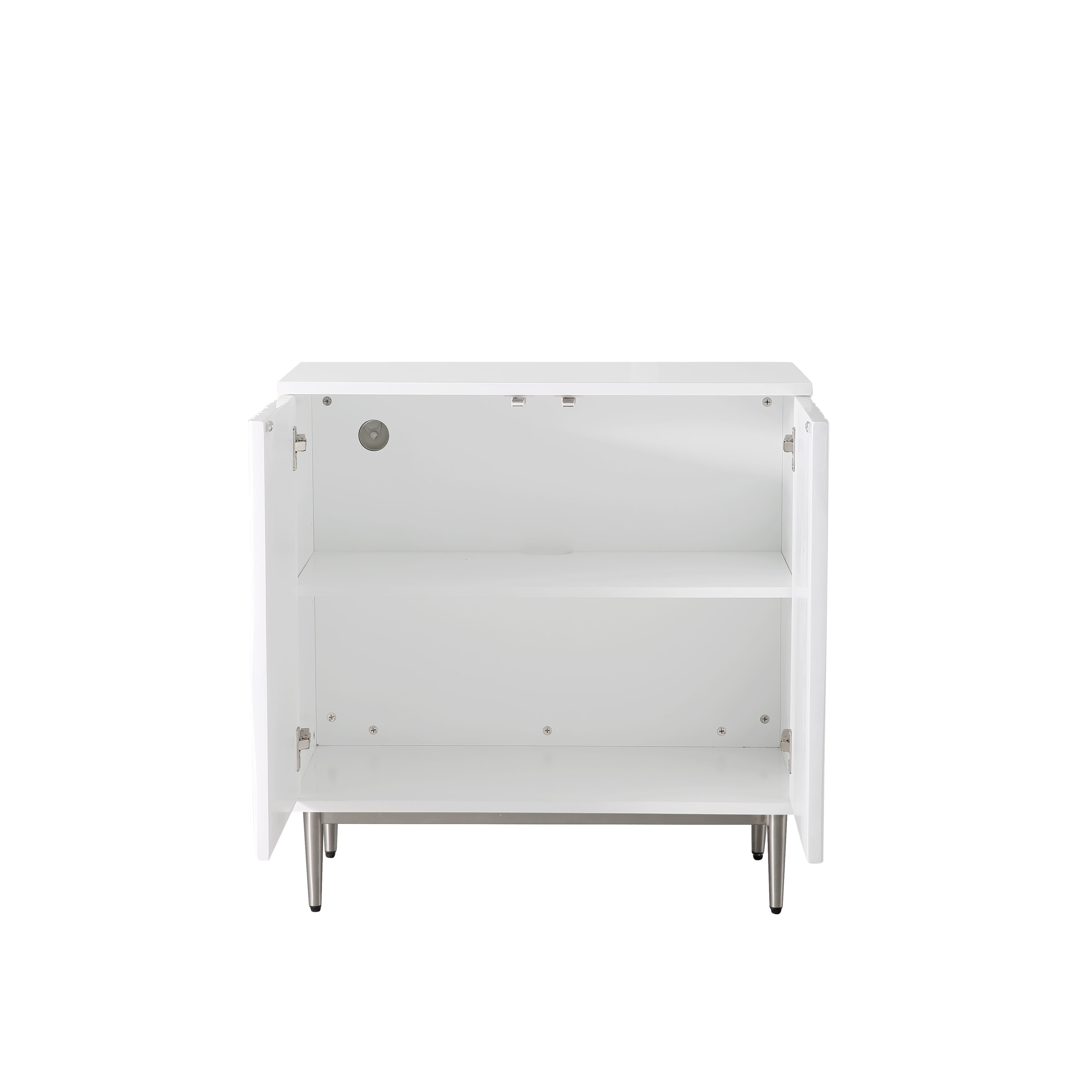 CASAINC High Gloss White MDF Accent Chest with 2 Doors and Stainless ...