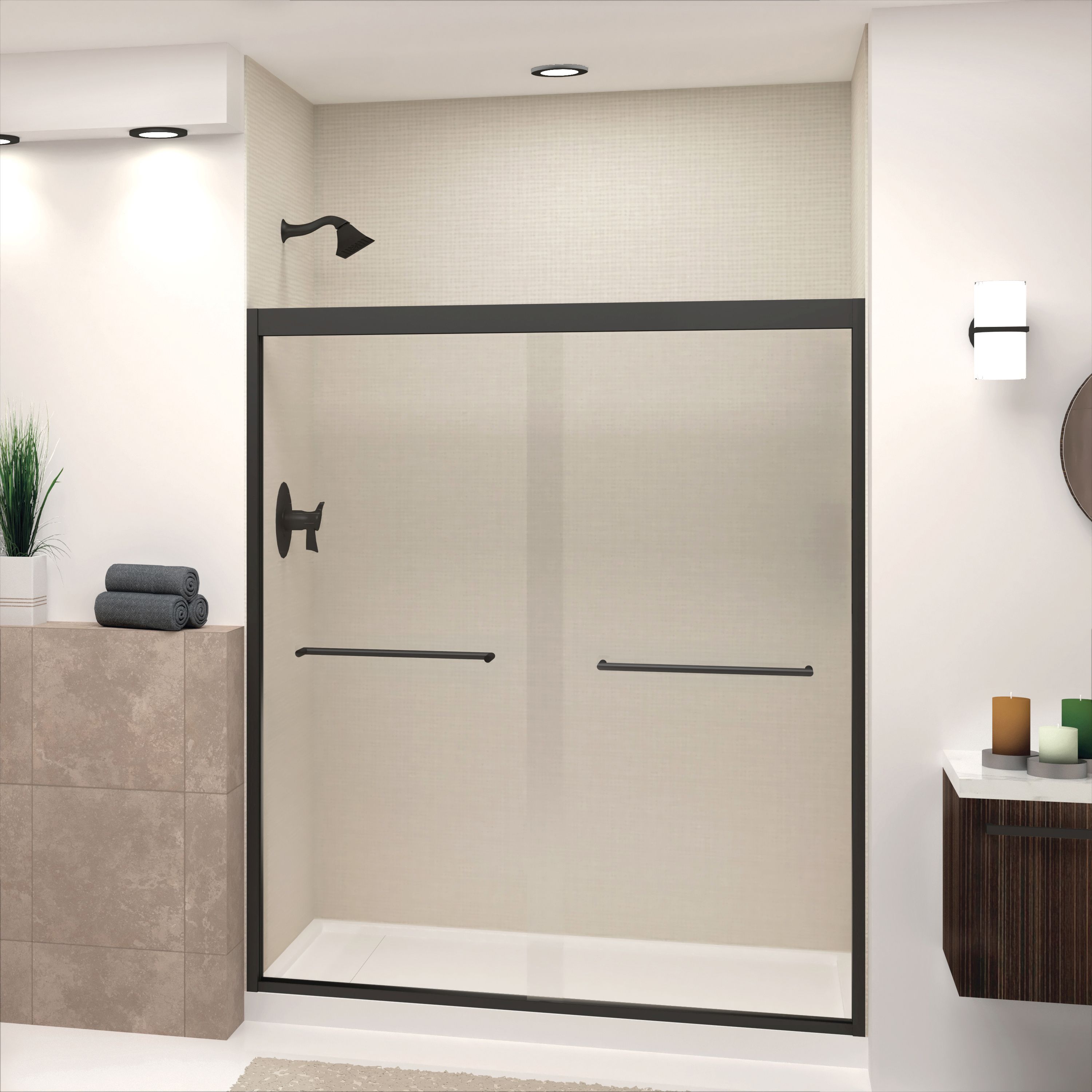 Transolid FBPT607008C-T-MB Frederick Matte Black 57-3/4-in to 59-in x 70-in Semi-frameless Sliding Soft Close Shower Door