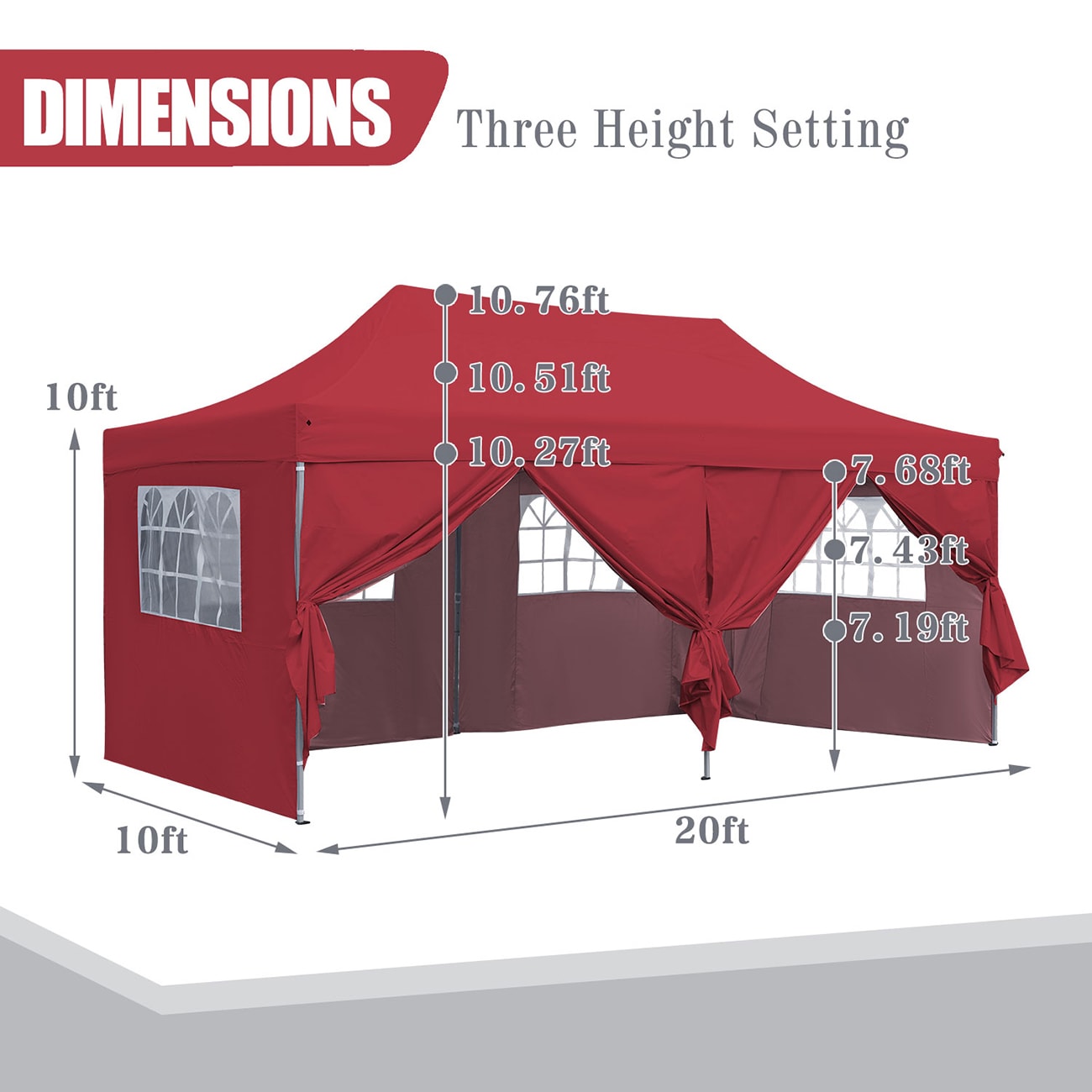 Ainfox REHYE0X7 10-ft x 20-ft Red Rectangle Pop-up Soft top Roof (Screen Included)