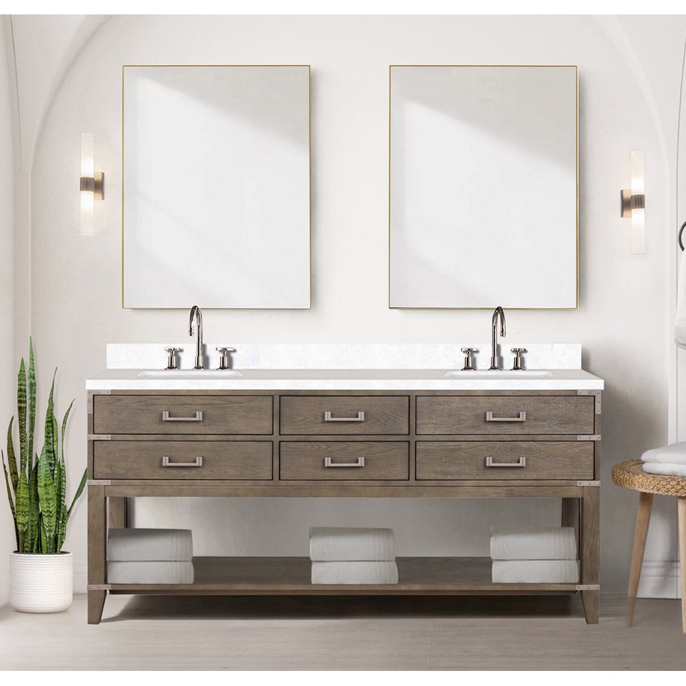 Lexora LVGR72DR301 Greenberg 72-in Grey Oak Undermount Double Sink Bathroom Vanity with White Cultured Marble Top (Faucet Included)