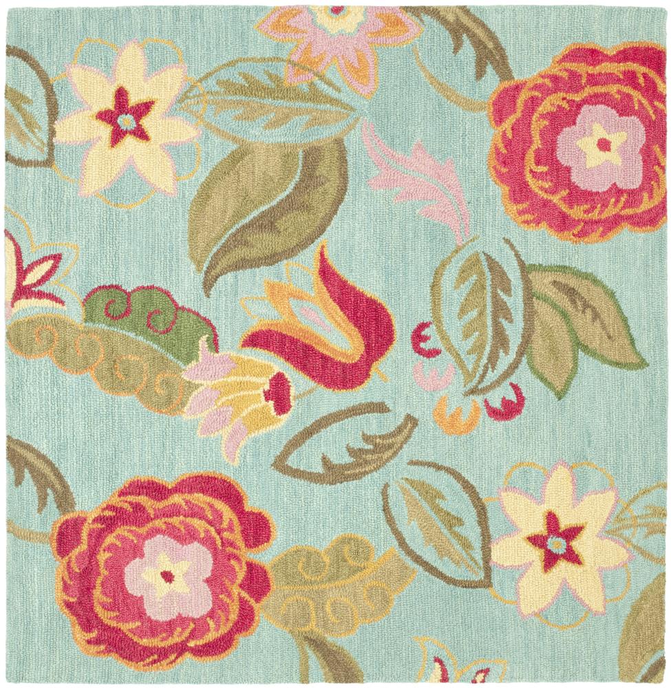 Blossom Blue Floral Hand-Knotted Wool Area Rug, 6' x 6'