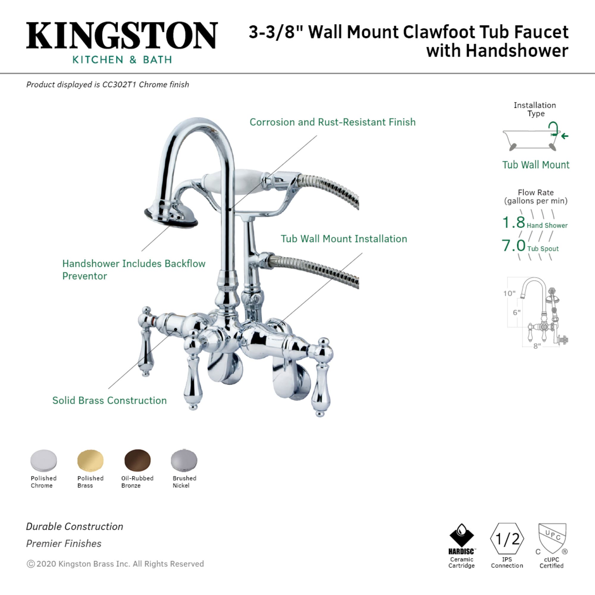 Kingston Brass WLCC301T2 Roman-Tub-Faucets - View #2