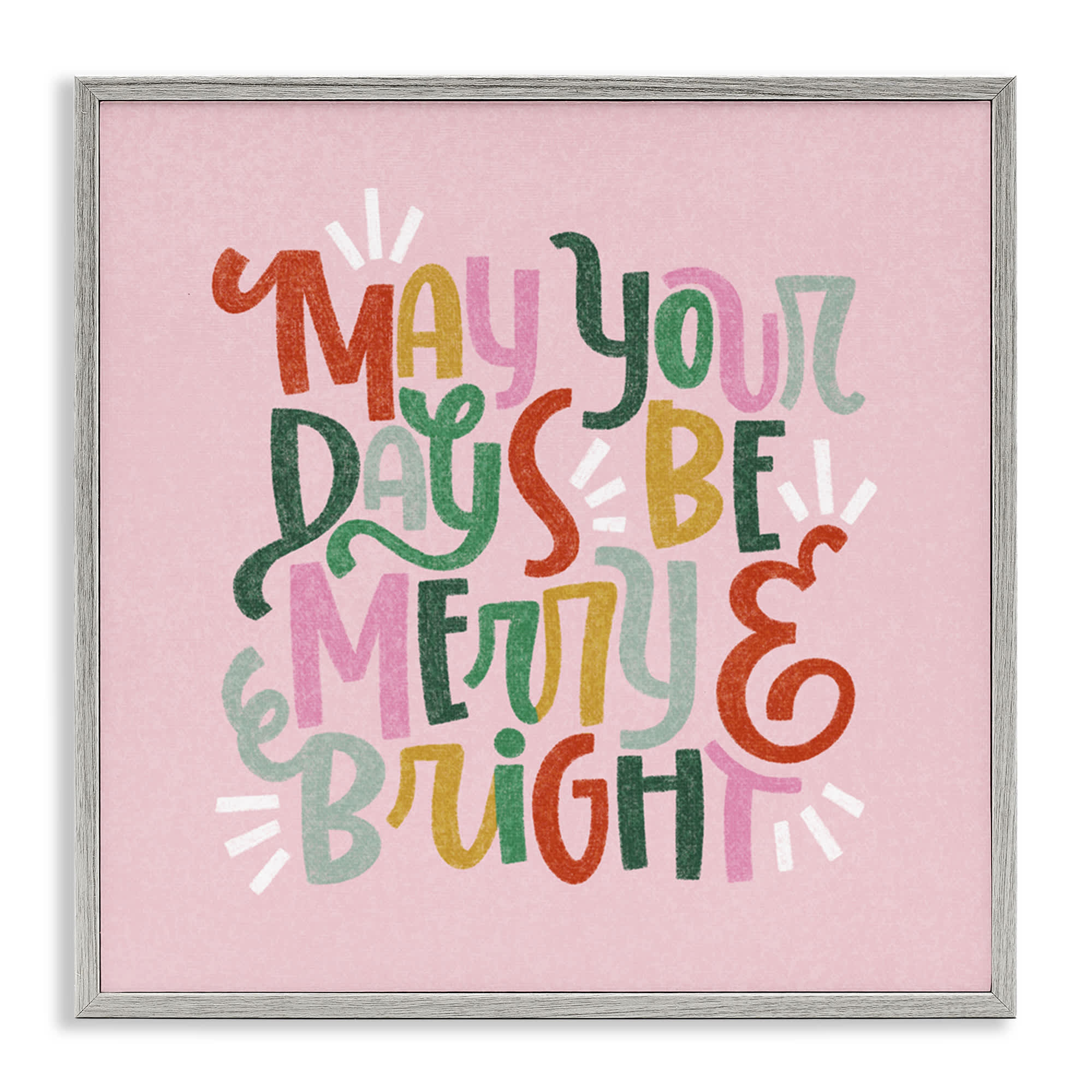 Stupell Industries BT-448-GFF-24X24 Pastel Merry and Bright Phrase Gray Framed Giclee Art By Sarah Hickman 24 x 24