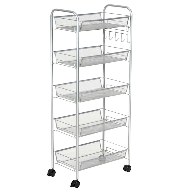5 Tier Mesh Rolling Cart Trolley Storage Rack Wheel for Kitchen Bathroom Offices 