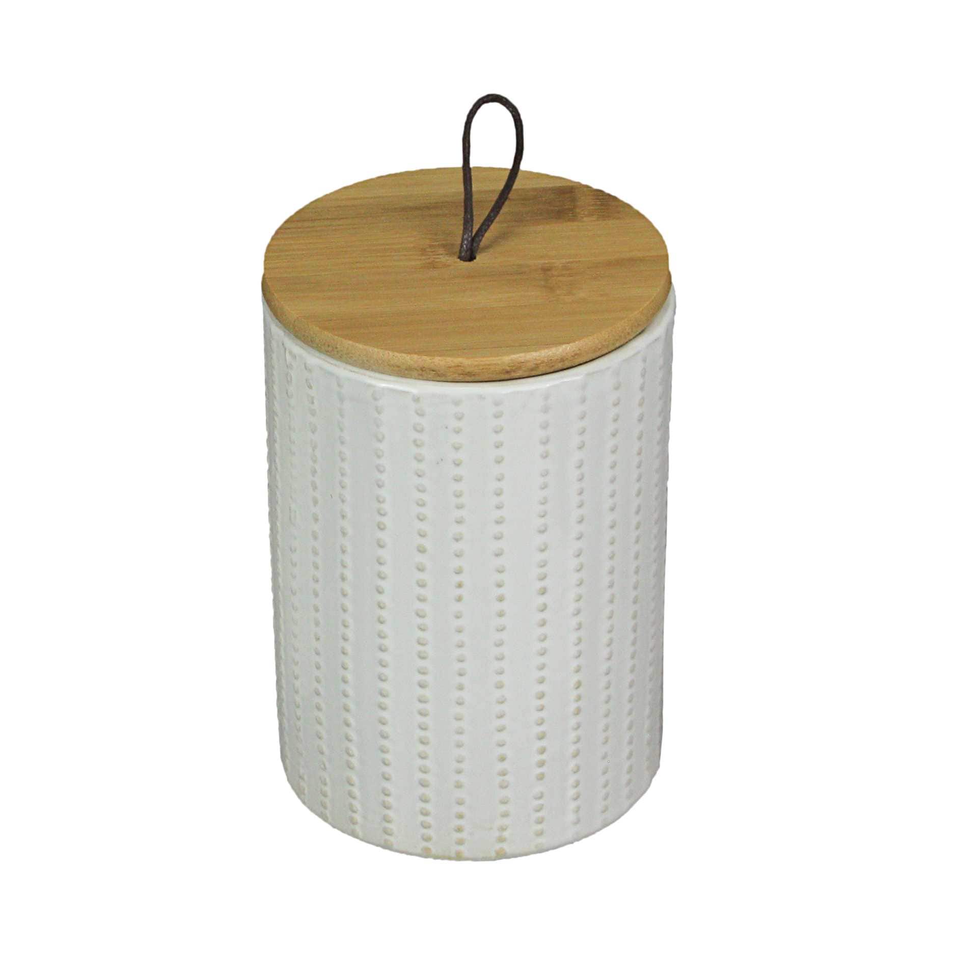Pd Home PDH-HXDC-005 6 In White Ceramic Jar With Wood Lid Decorative Kitchen Counter Canister Storage
