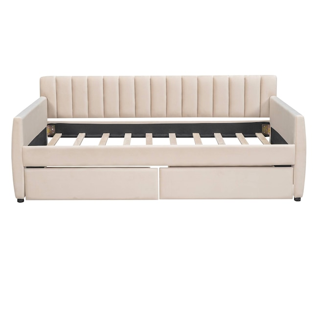 Yiekholo Beige Twin Upholstered Daybed with Storage in the Beds ...