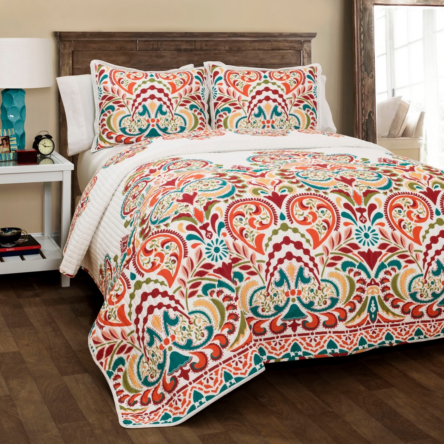 Lush Decor 16T000186 Turquoise Damask Full/Queen Quilt Cotton