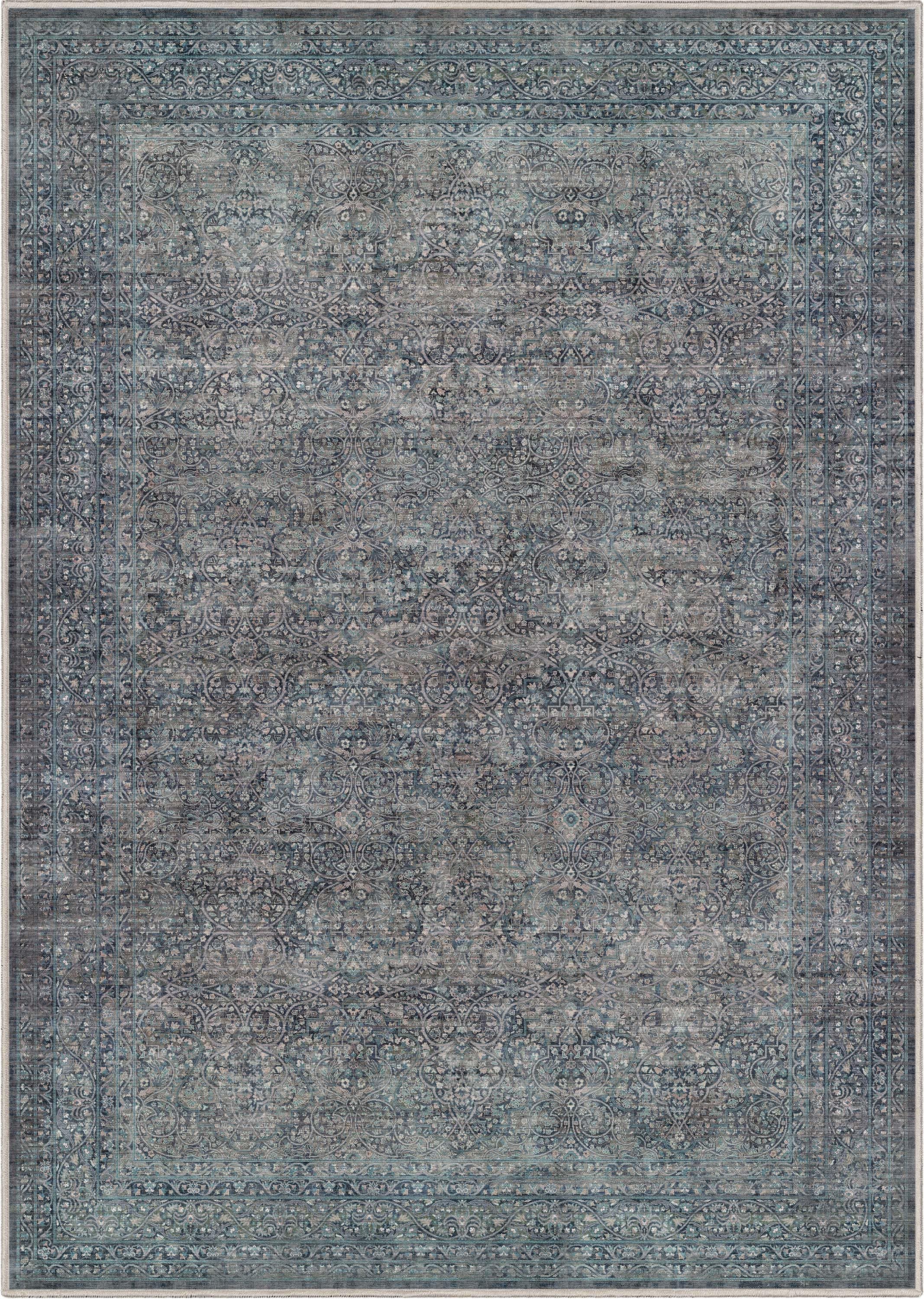 Blue Rectangular Chenille Oriental Washable Area Rug