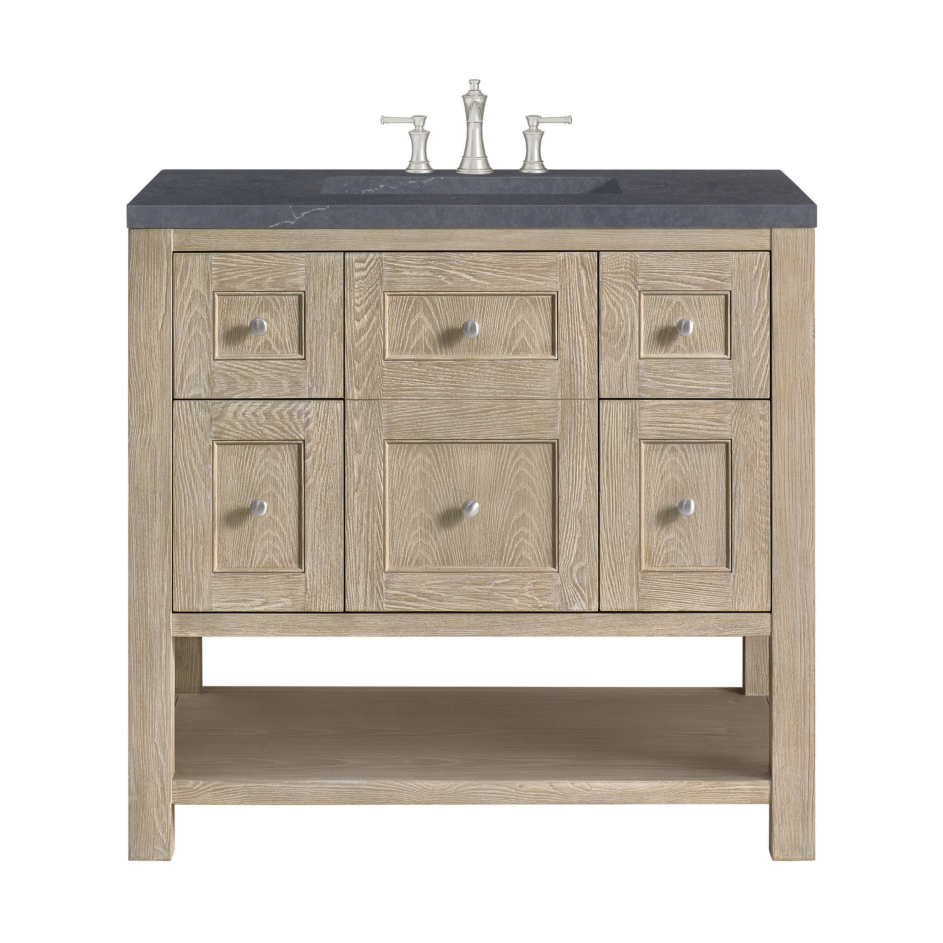 James Martin Vanities 330-V36-WWO-3CSP Breckenridge 36-in Whitewashed Oak Undermount Single Sink Bathroom Vanity with Charcoal Soapstone Quartz Top