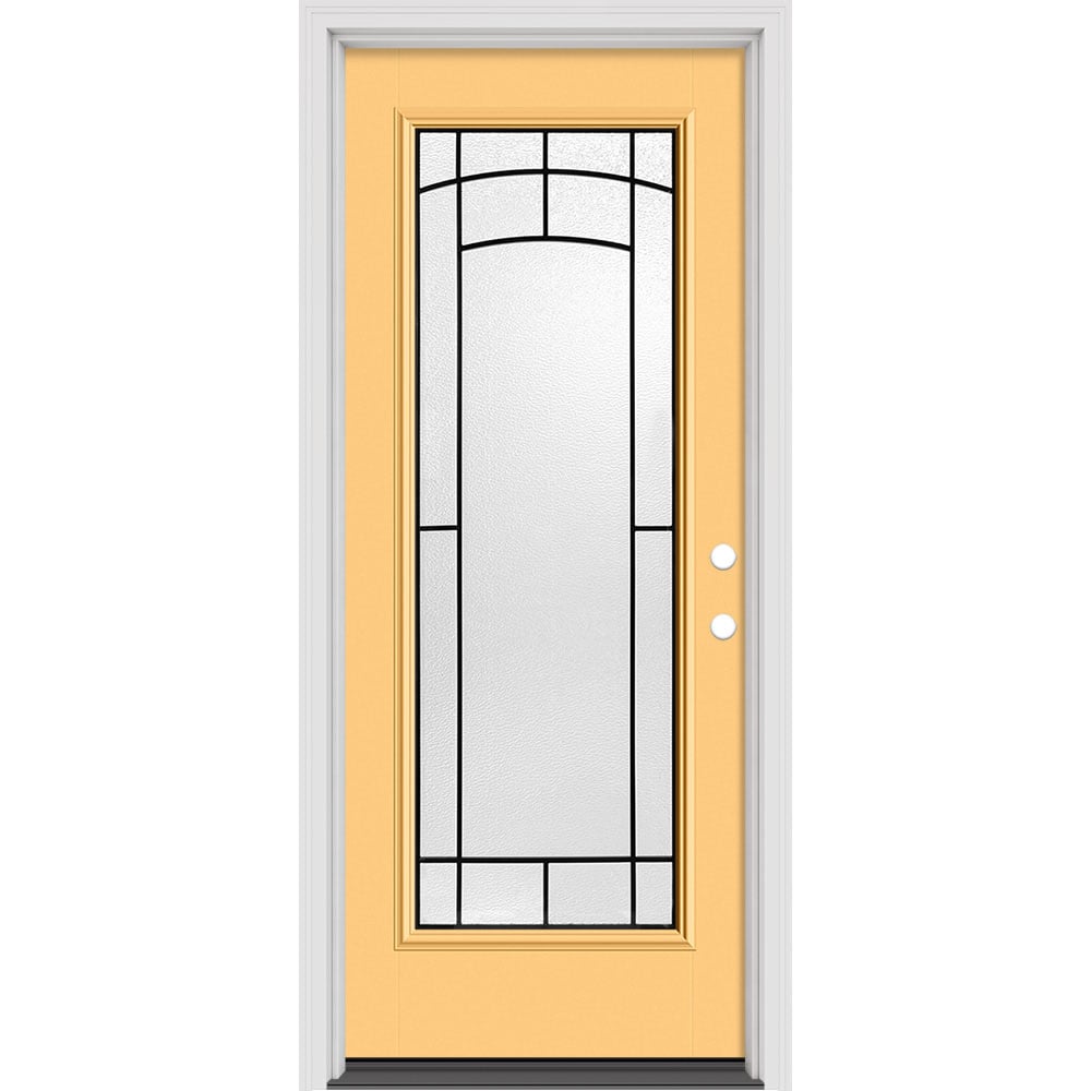 Masonite 631686 Brooklyn 32-in x 80-in x 4-9/16-in Fiberglass Half lite Left-hand inswing Roma Red Painted Prehung Slab Front Door with Brickmould Solid core