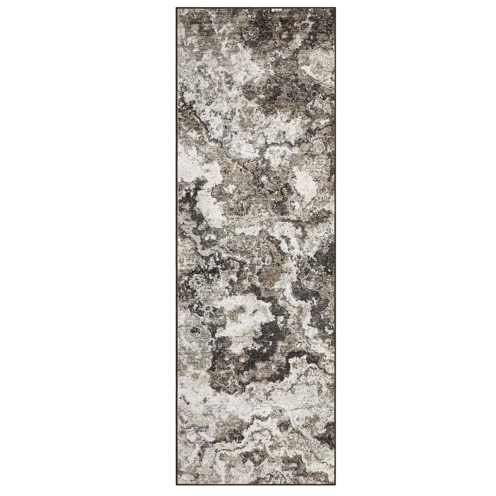 Qeetex LSN-PHK-34C9H54D 2 x 6 ft Polyester Imitation Cashmere Brown Rectangular Hallway Bathroom Entryway Kitchen Office Foldable Flower Printed Modern Washable Area Rug