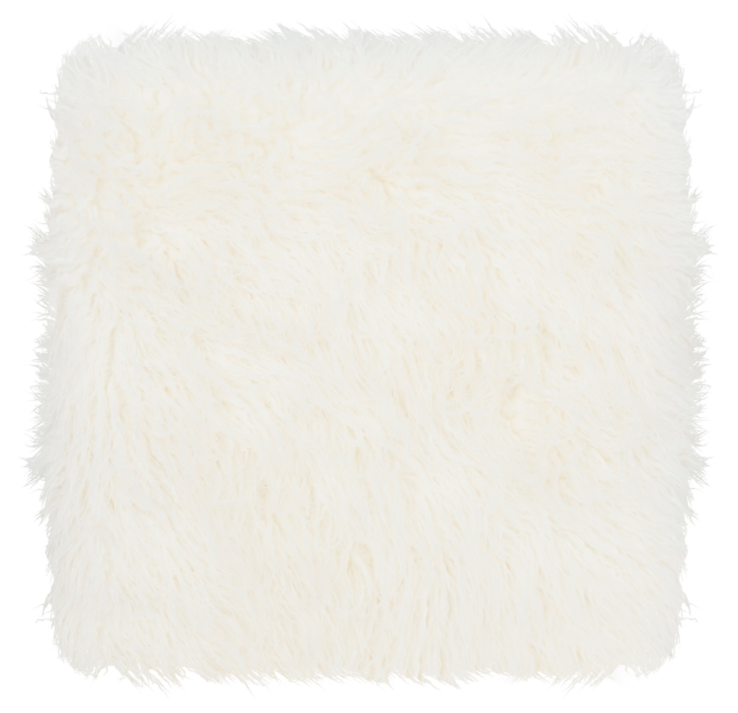 White Faux Sheepskin and Chrome Square Ottoman