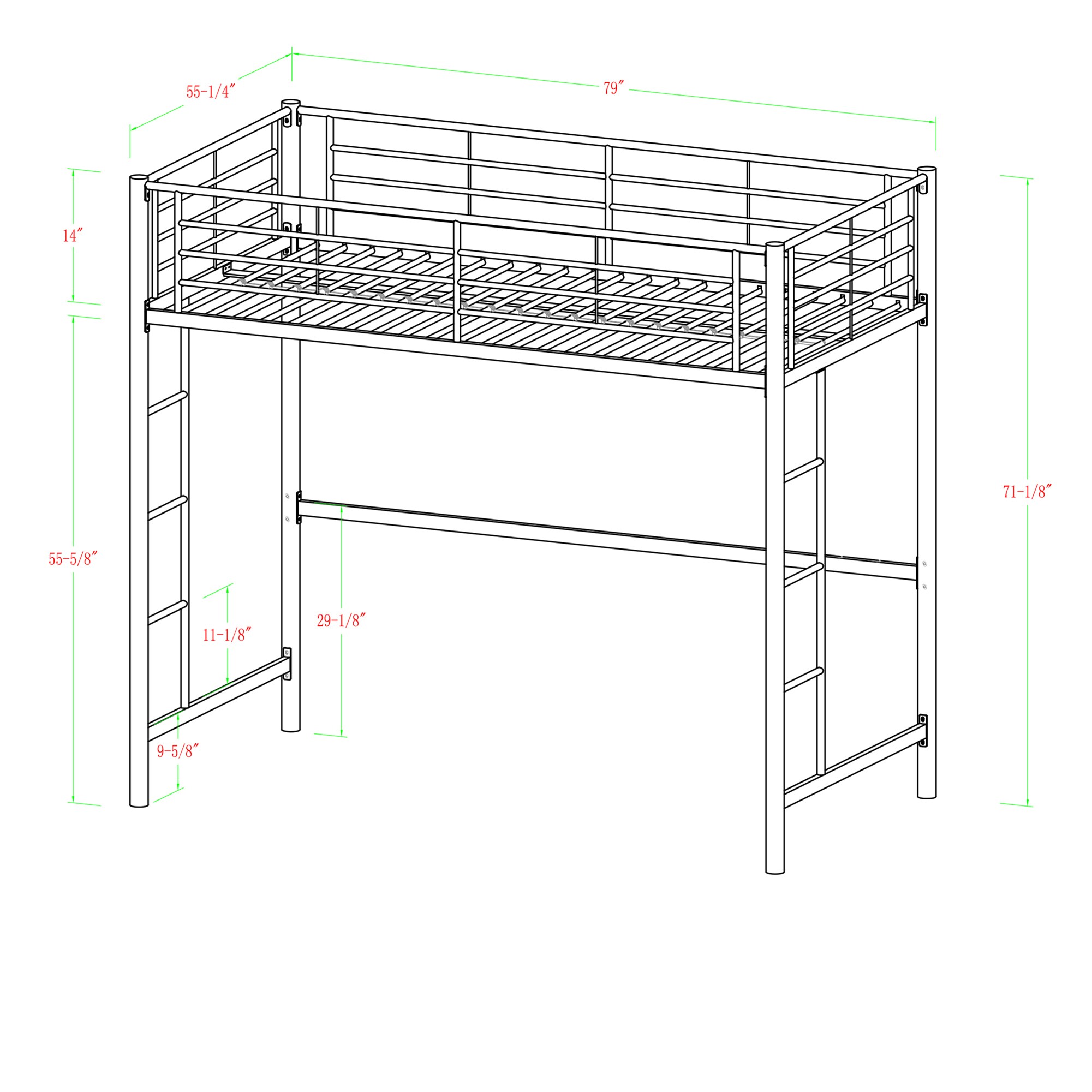Walker Edison Premium Metal Full Size Loft Bed - White, Built-in Ladder ...