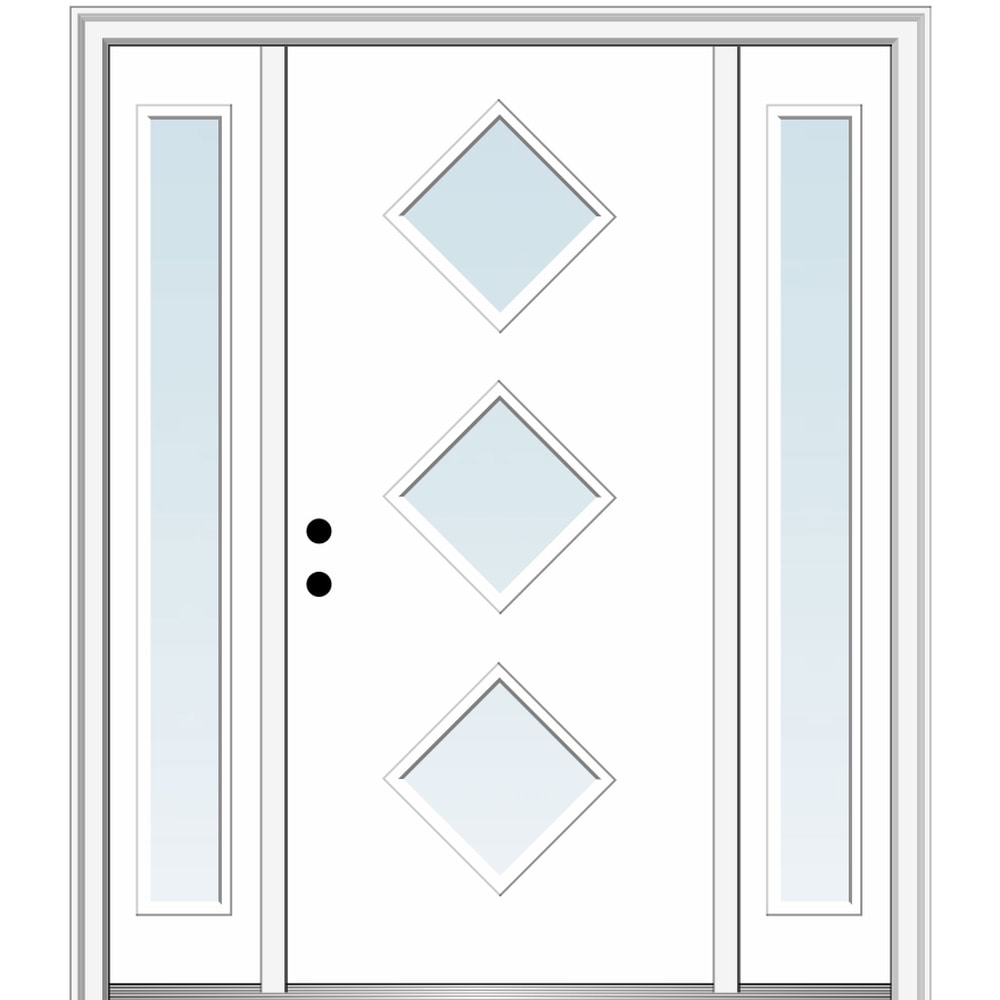 MMI DOOR ZZ346302R 60-in x 80-in x 4-9/16-in Fiberglass Pulse lite Right-hand inswing Brilliant White Painted Prehung Front Door with Sidelights with Brickmould Insulating core