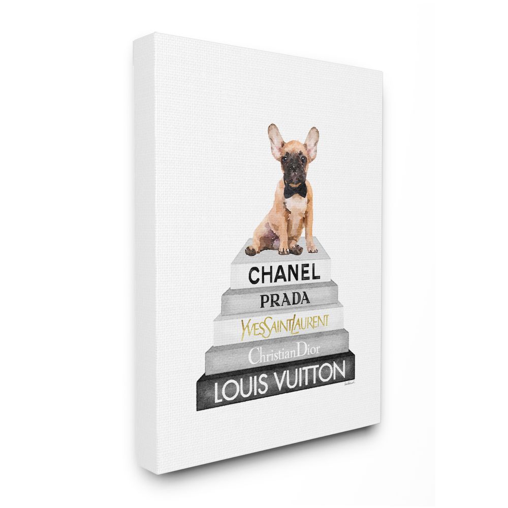Stupell Industries AB-581-CN-24X30 Relaxed Puppy Resting on Chic Women's Fashion Books Amanda Greenwood Gallery Wrapped Canvas 30-in H x 24-in W Figurative Canvas Print