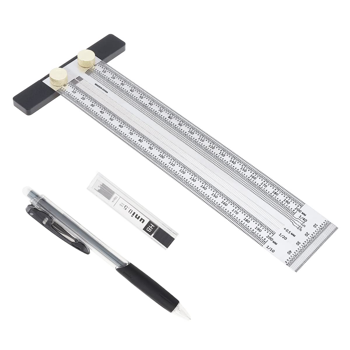 Ahfiwaso Precision Marking T Rule Stainless Steel T Square with Mechanical Pencil and 0.5mm Refill Scribing Line Ruler for Carpenters Designers #LAH0827H264
