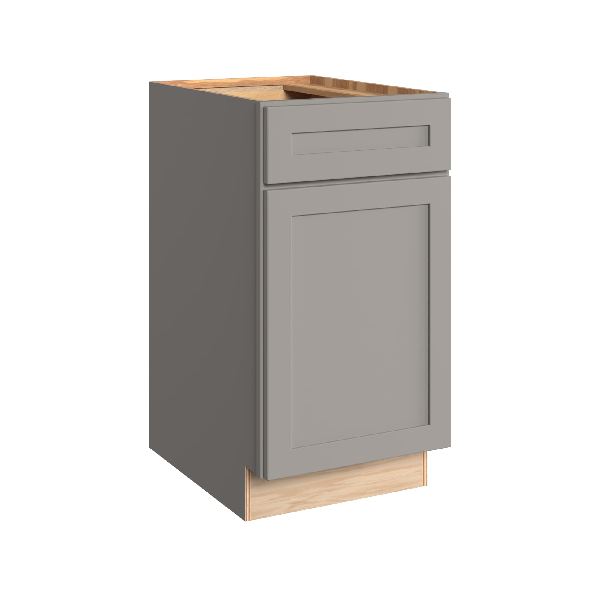 KraftMaid Momentum B18RG81 Deveron 18-in W x 34.5-in H x 24-in D Pebble Grey Base Fully assembled Plywood Cabinet (Recessed Panel Shaker)