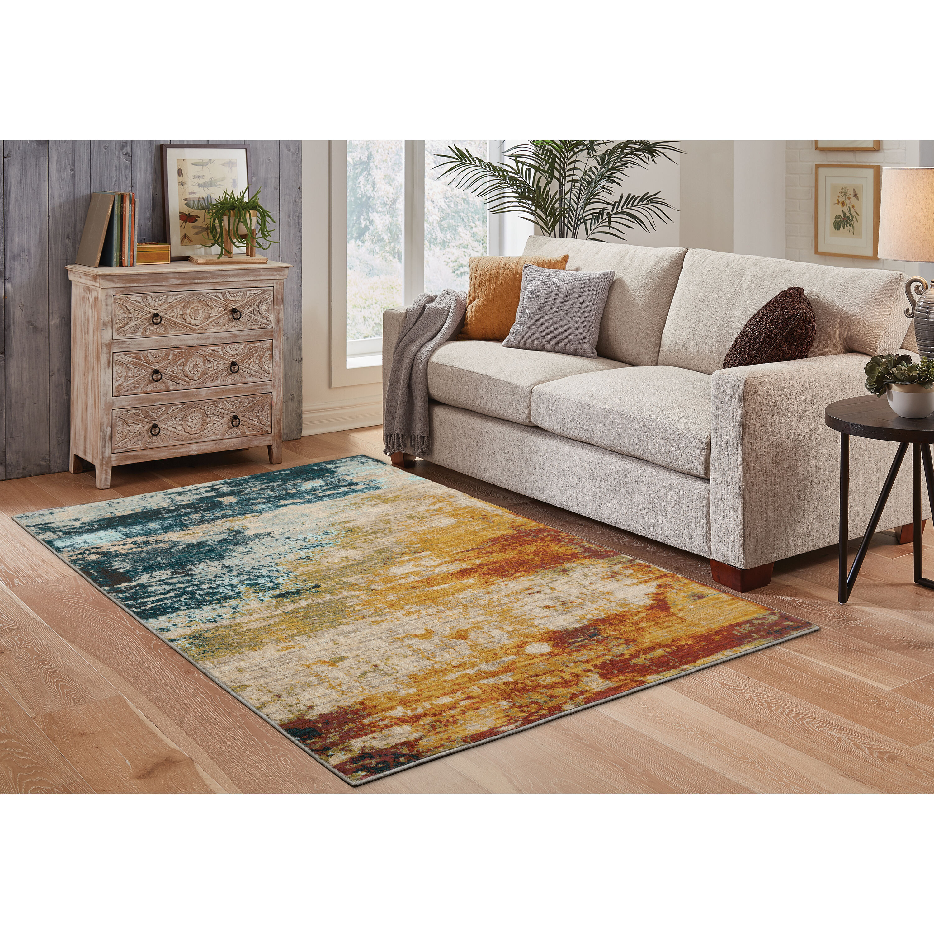 Sedona Midnight Teal & Saffron Oriental Area Rug, 7'10" x 10'10"