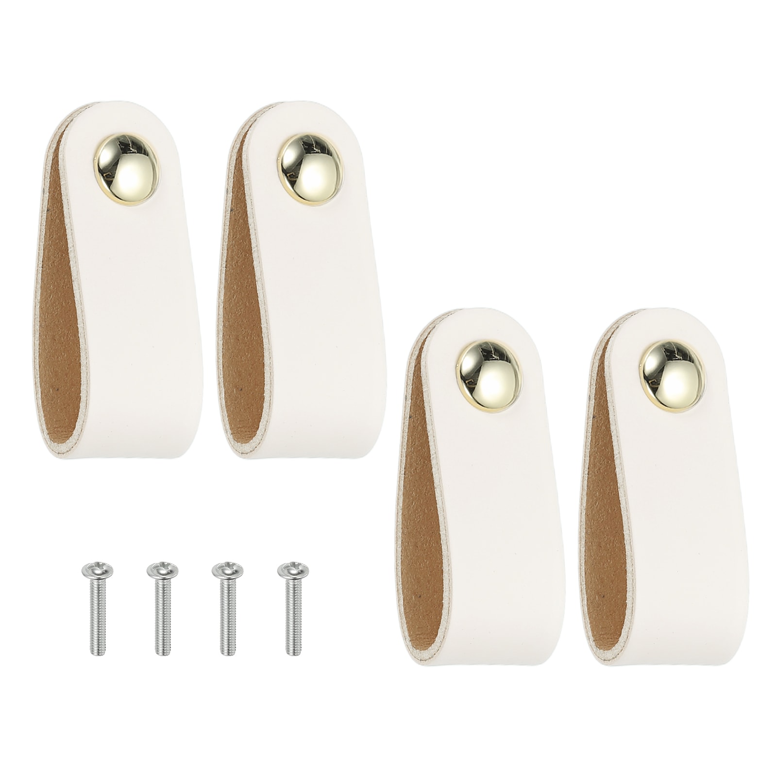 PATIKIL Leather Drawer Pulls 4pcs Leather Handle Single Hole Cabinet Dresser Knobs with Screw for Bathroom Kitchen Dresser Cupboard Door White #S26031202UX4621