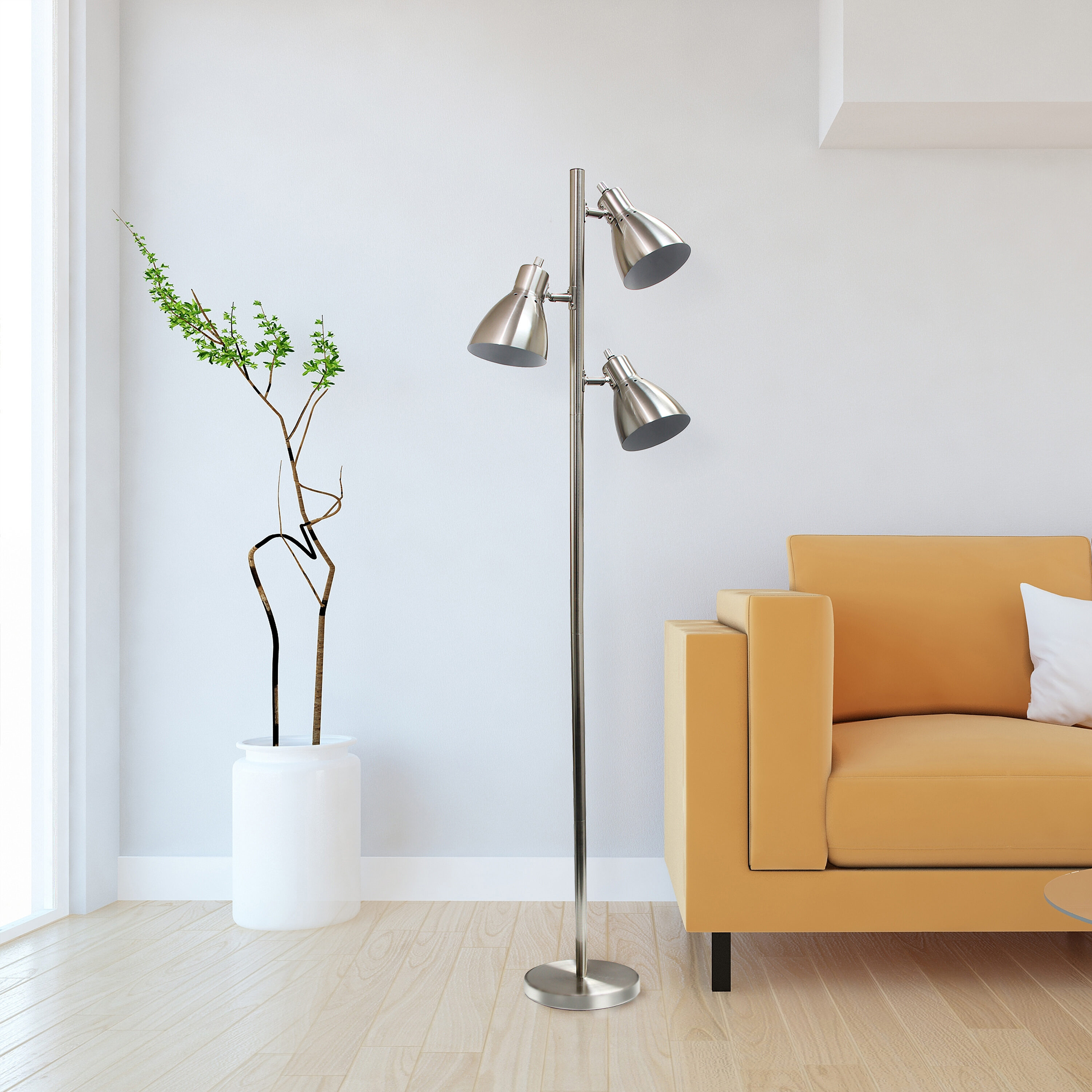 Creekwood Home CWF-3003-BN Essentix 64-in Brushed Nickel Tree Track Floor Lamp with Metal Shade