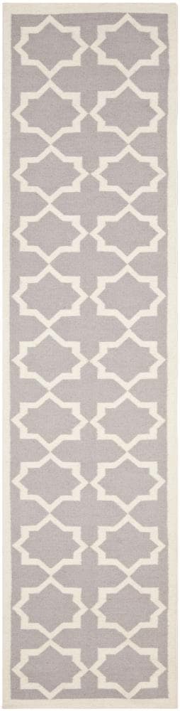 Safavieh DHU549G-212 Dhurries Neva 2 x 12 (ft) Wool Gray/Ivory Rectangular Indoor Geometric Coastal Runner rug