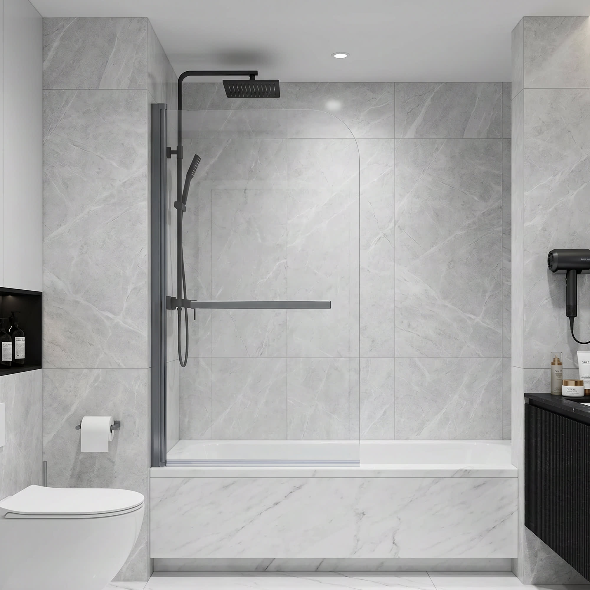 Vynxaria 31-in W x 55-in H Frameless Pivot Bathtub Door with Clear Tempered Glass in Chrome #343125