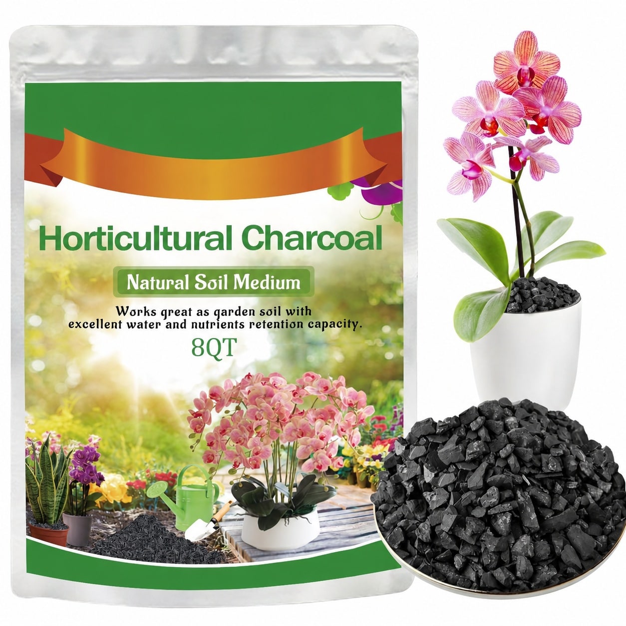 Justincity  8QT All Natural Horticultural Charcoal for Plant Soil Amendment Orchid Bonsai Succulent Terrarium Indoor Potting Soil Drainage