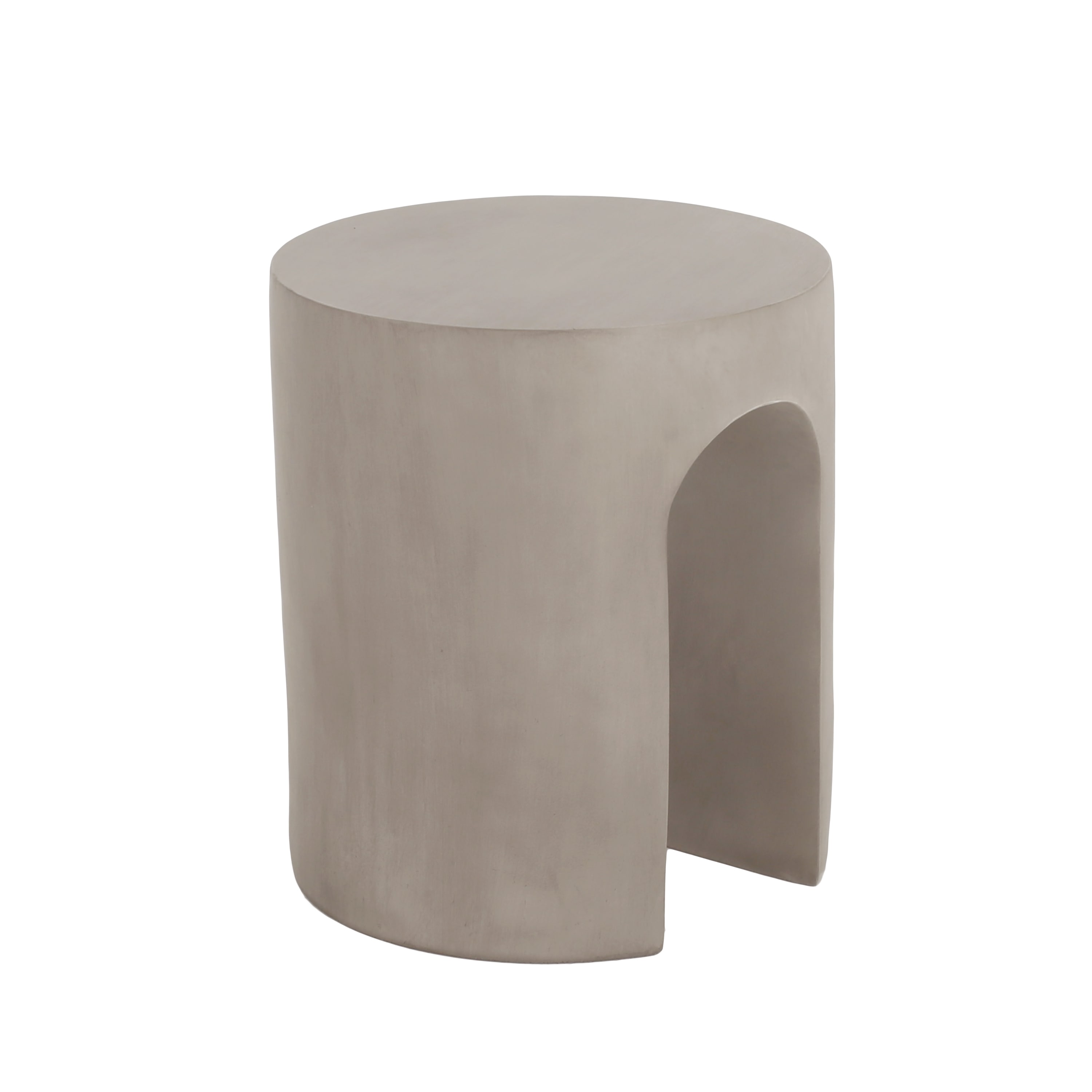 Vynxaria  Light Gray MGO Concrete Round U Shape Outdoor Accent Side Table Weather Resistant Indoor Outdoor Table