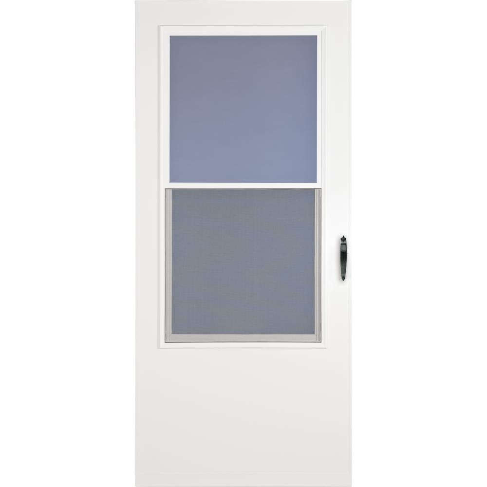 LARSON Bismarck 34-in x 81-in White Mid-view Self-storing Wood Core Storm Door with Black Handle