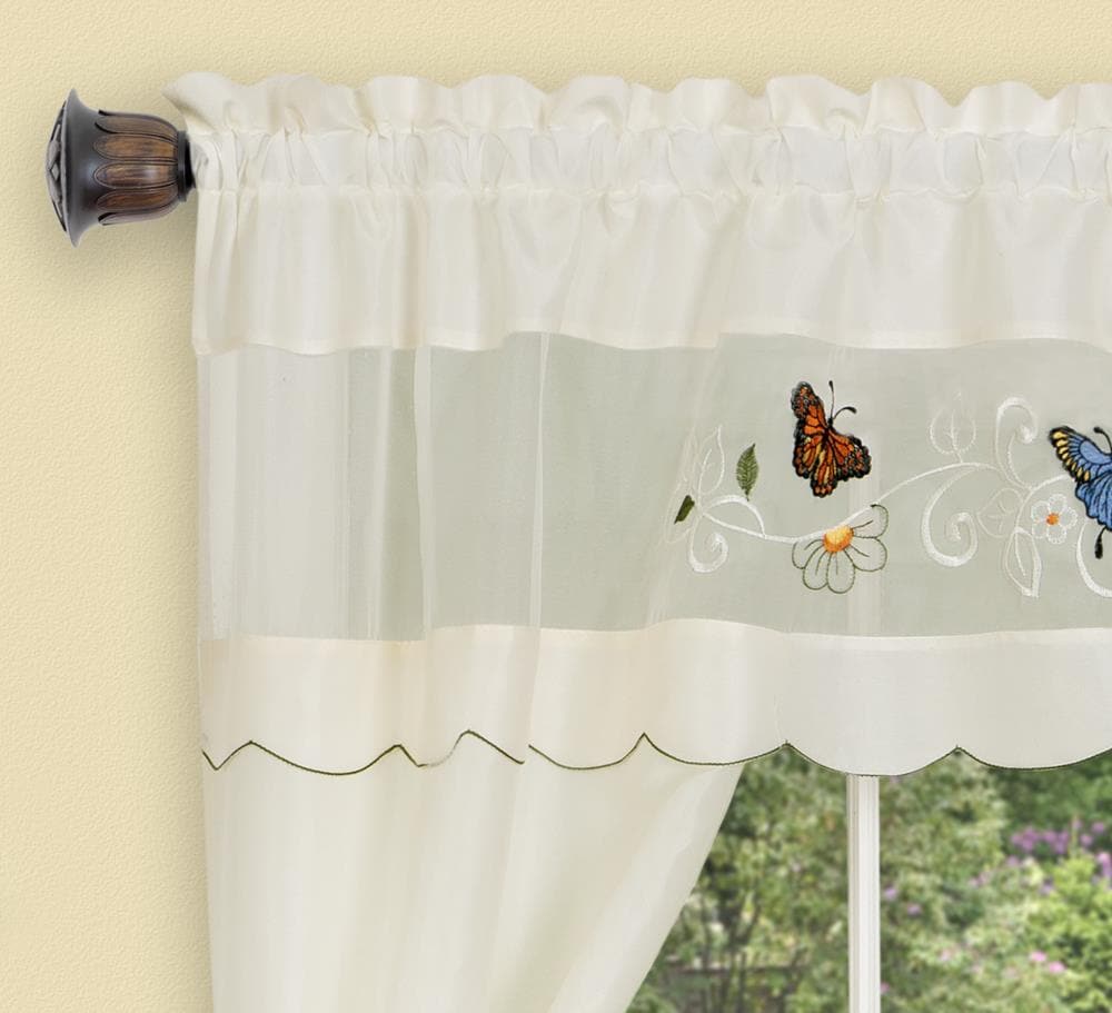 Daisy Meadow Blue Butterfly Embellished Cottage Window Curtain Set