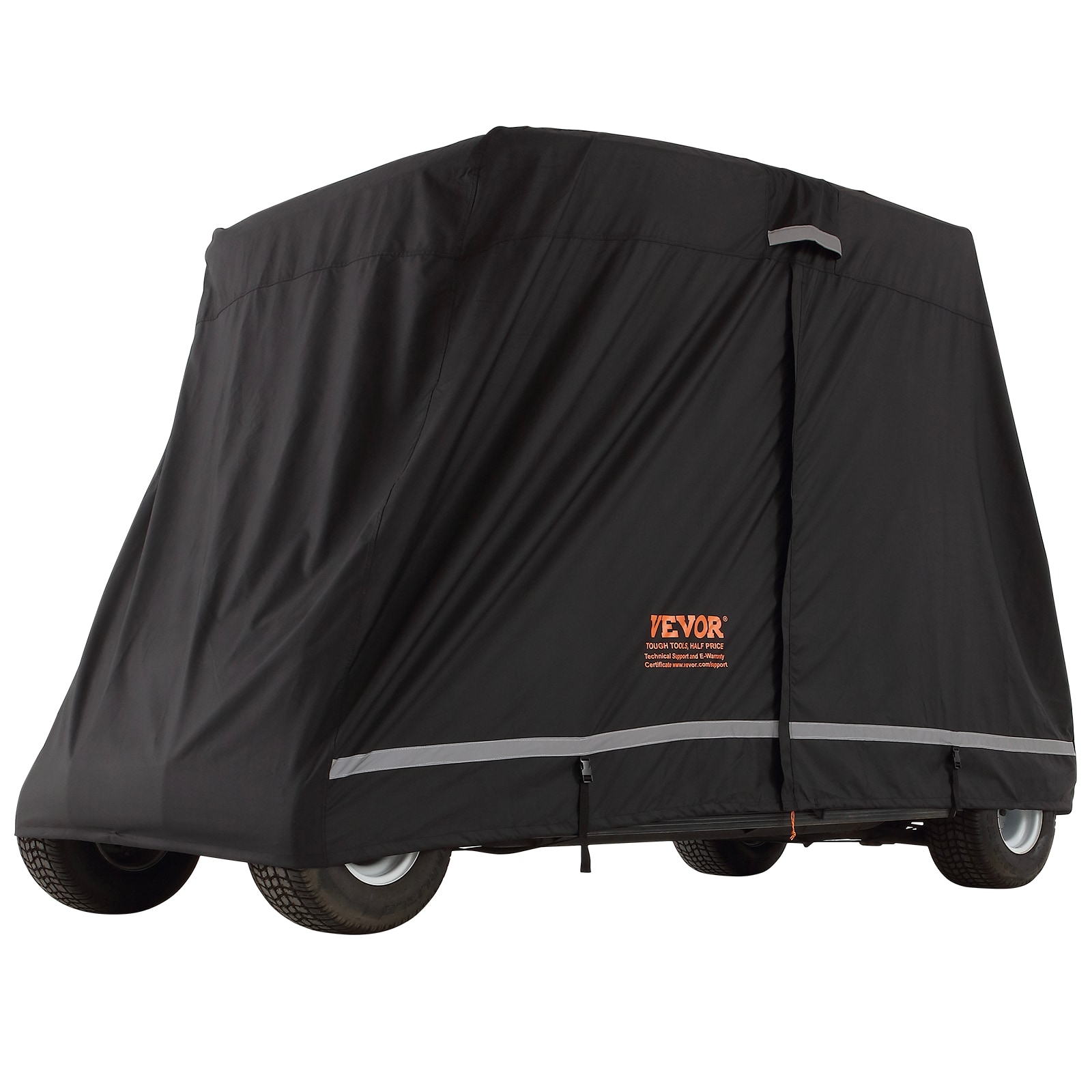 VEVOR QFBSGEFCZGMD5CKQGV0 4 Passenger Golf Cart Cover, 600D Polyester Full Cover, Universal Fits For Most Brand Club Car Covers, Waterproof, Sunproof, and Dustproof Outdoor Golf Cart Cover with Three Zipper Doors, Black