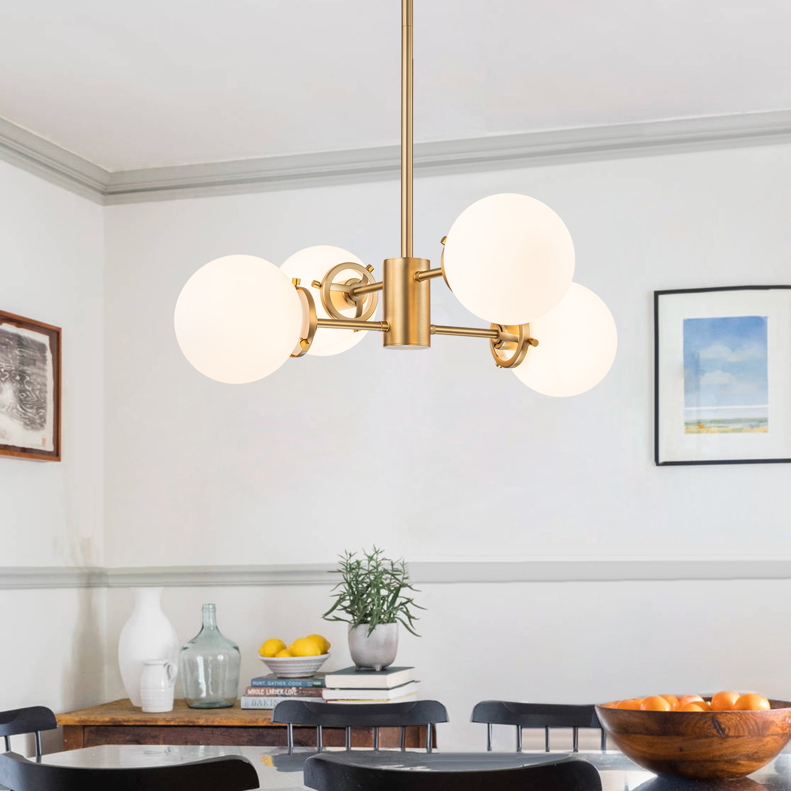 EDISLIVE Y81010000045848 Lydia 4 -Light Gold Modern/contemporary Opal glass Sputnik Large Hanging Convertible pendant/Semi-flush