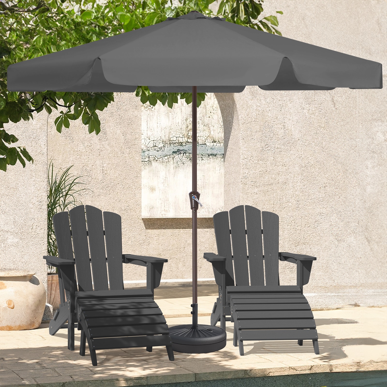 JEAREY CBZZS-11-BK 11-ft Iron Gray Crank Market Patio Umbrella