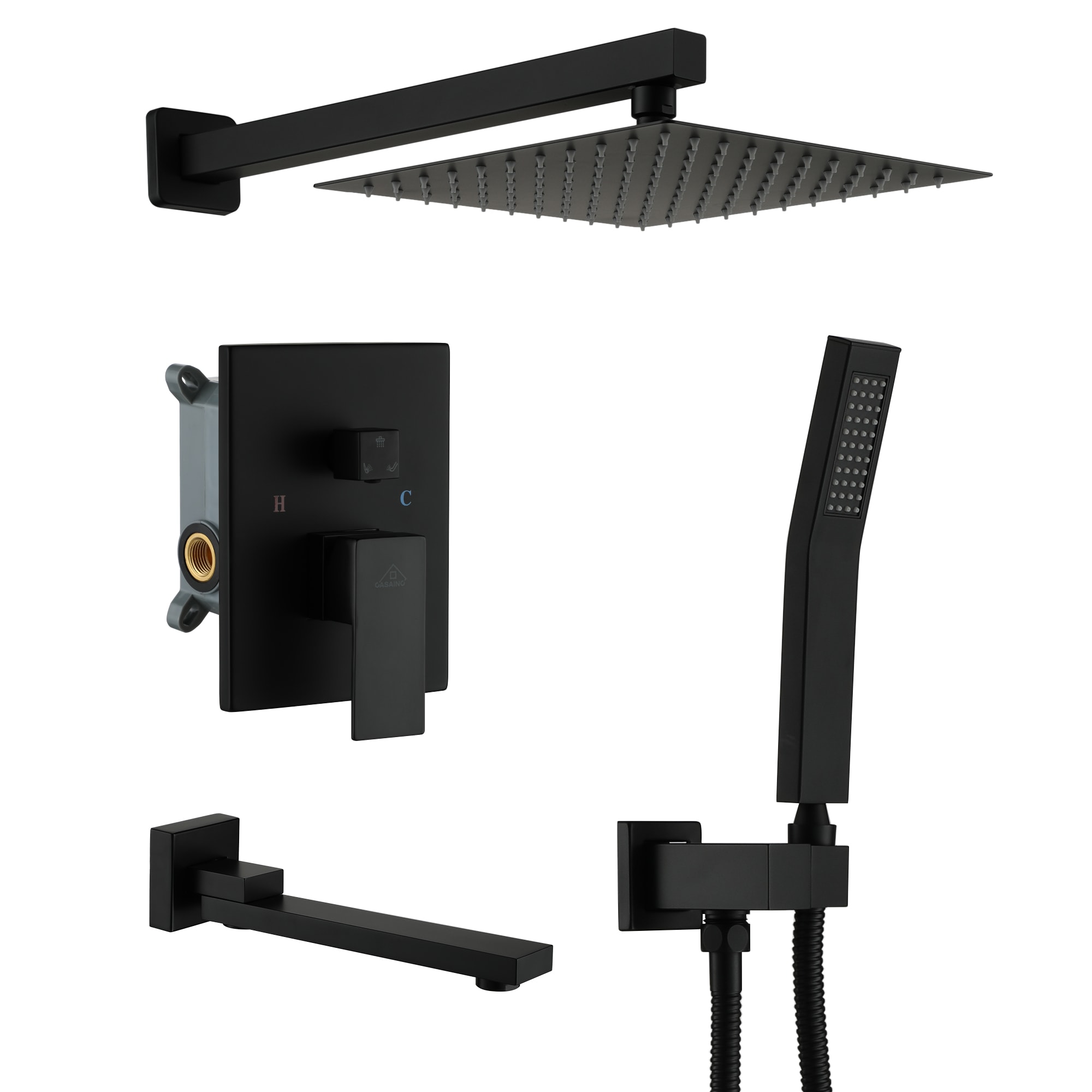 CASAINC WF-DBW93102H-10 Matte black 10-in Built-In Shower Faucet System with 3-way Diverter ( Pressure-balanced Valve Included )