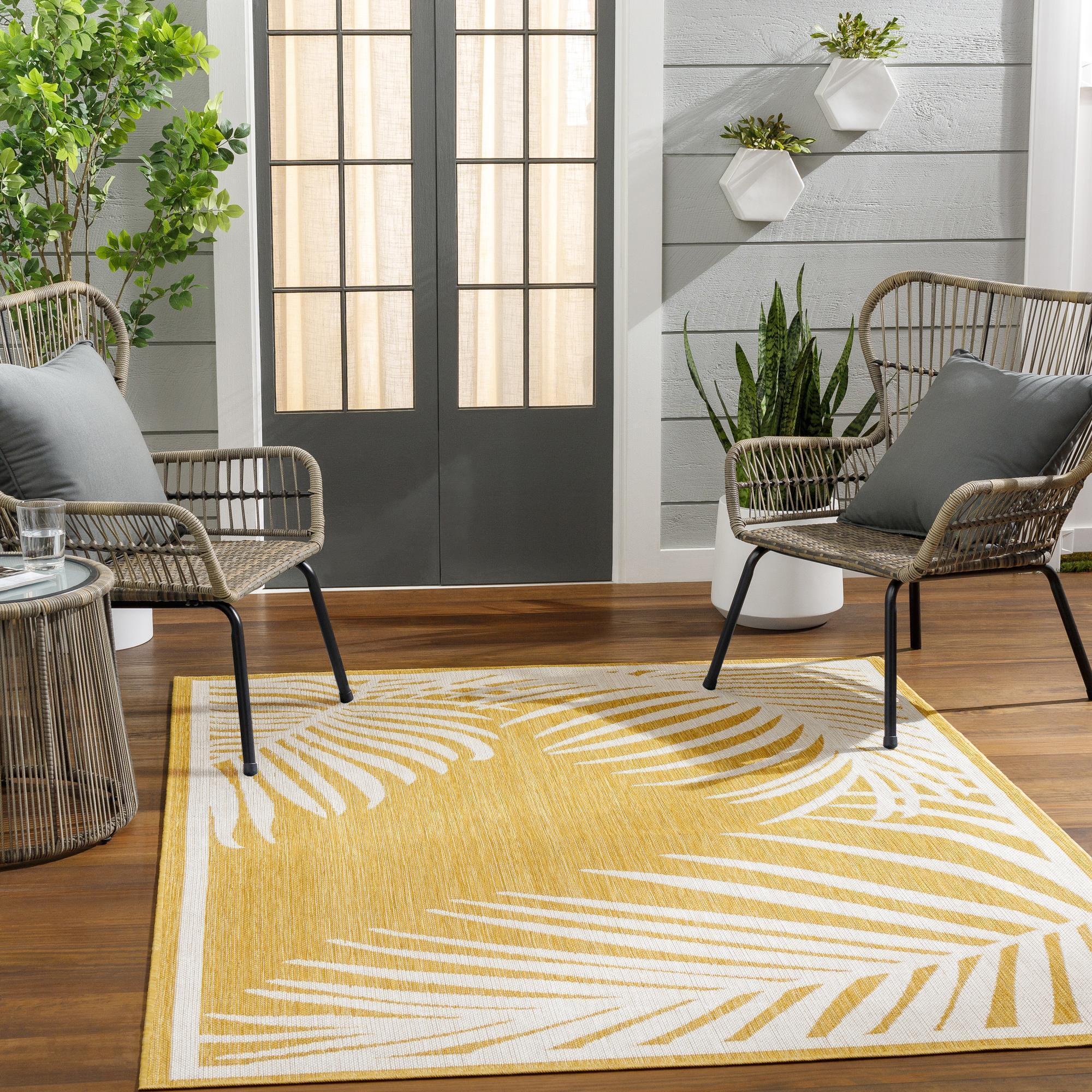 Livabliss LBH2357-71010 Long Beach 8 x 10 (ft) Polypropylene Yellow Rectangular Indoor/Outdoor Floral/Botanical Coastal Area rug