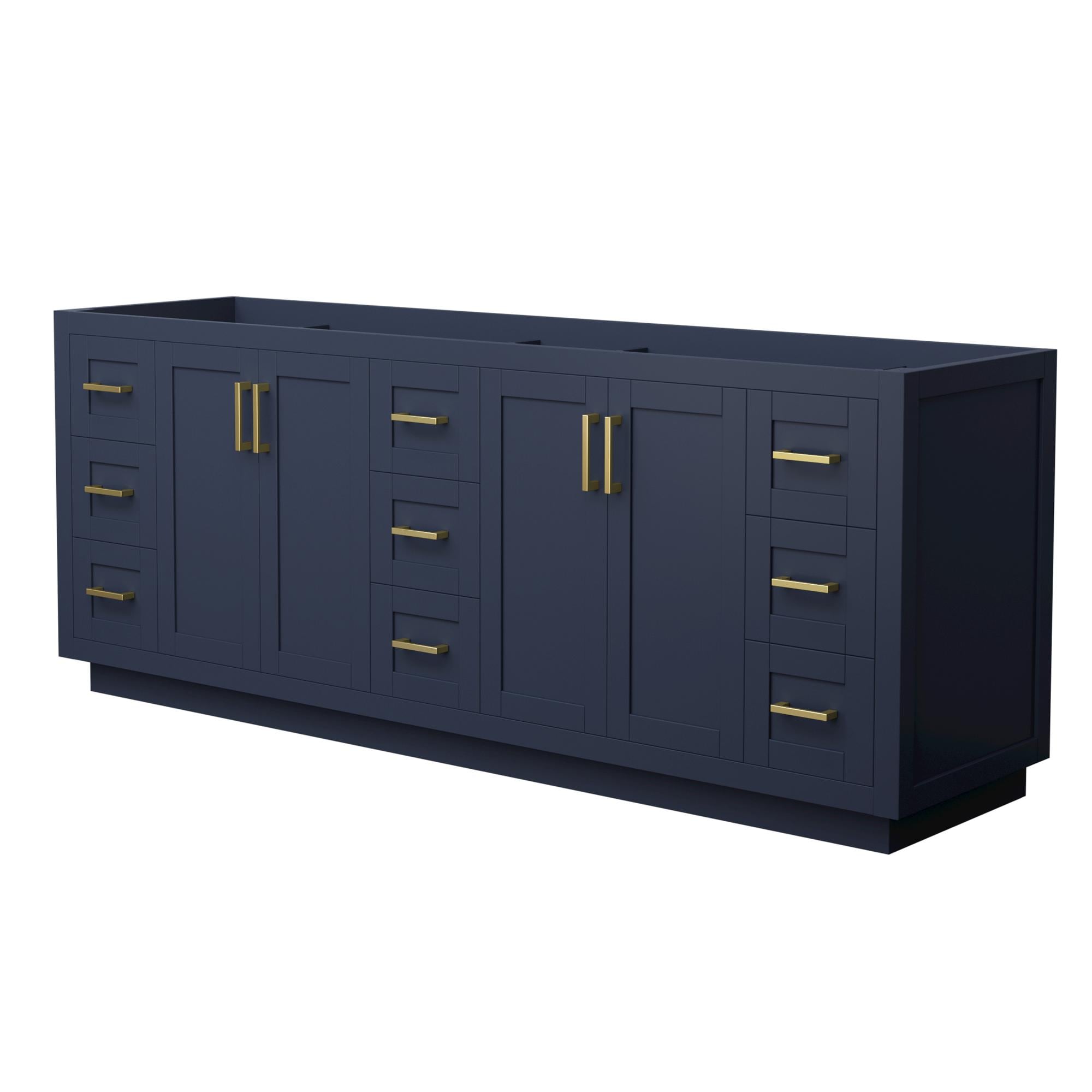 Wyndham Collection WCF292984DBLCXSXXMXX Miranda 84-in Dark Blue with Brushed Gold Trim Bathroom Vanity Base Cabinet without Top