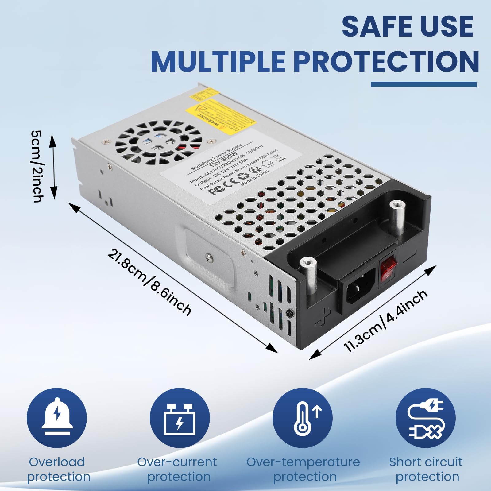 Etokfoks 110V AC to 12V DC Power with 50A 600W Output On Off Switch ...