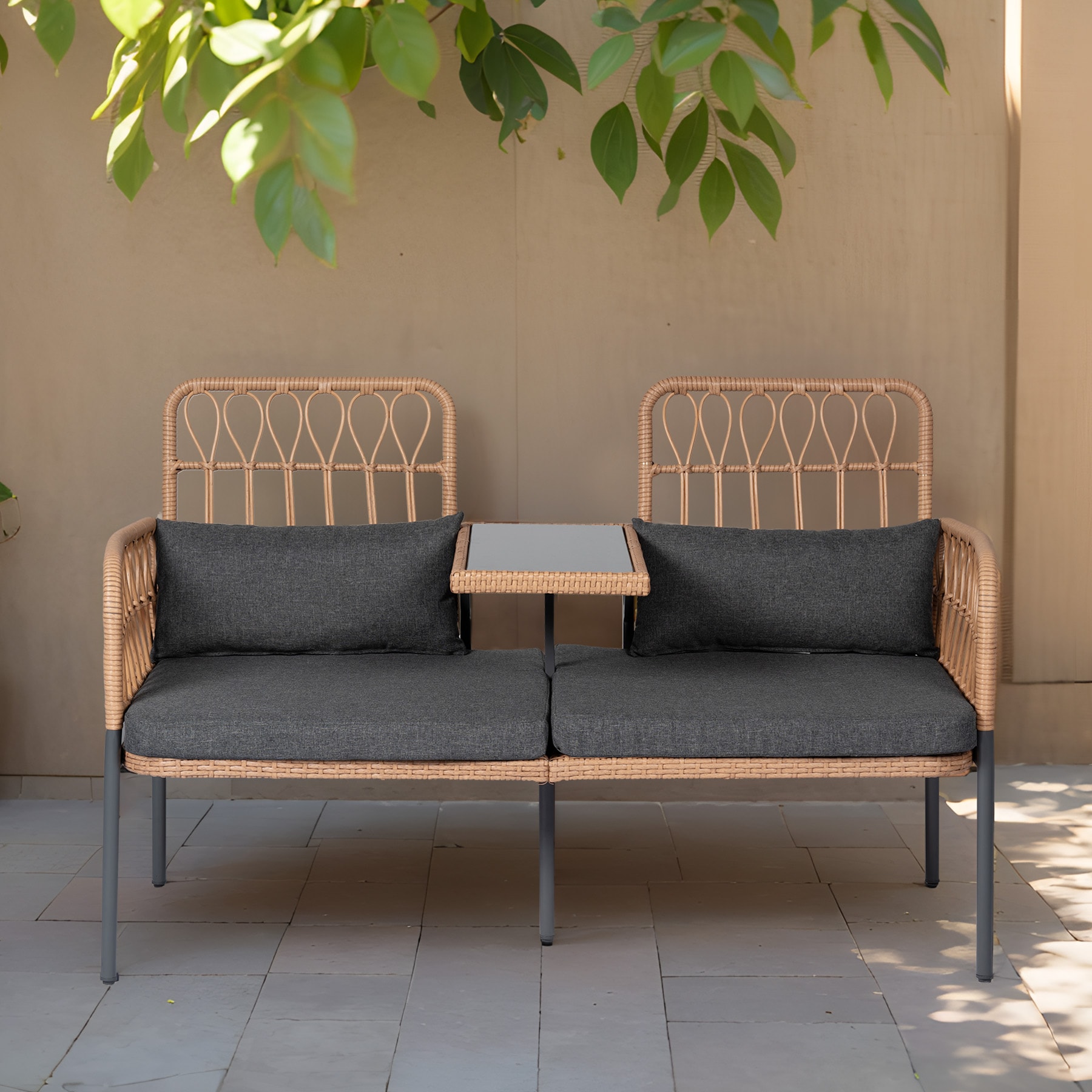 Grearden ZHST025-GY Rattan Patio Conversation Set with Gray Cushions