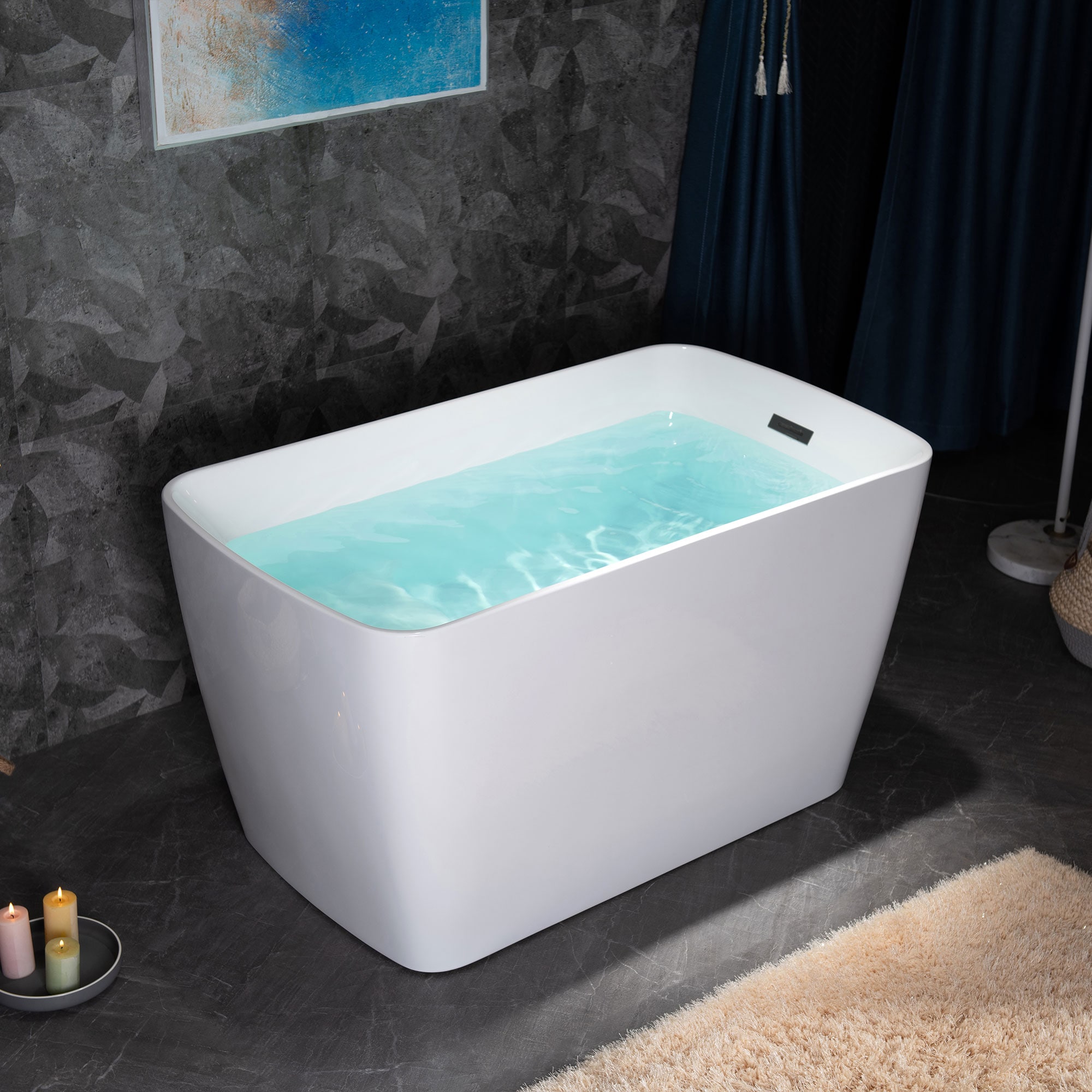 48'' White Acrylic Freestanding Rectangular Bathtub with Chrome Drain