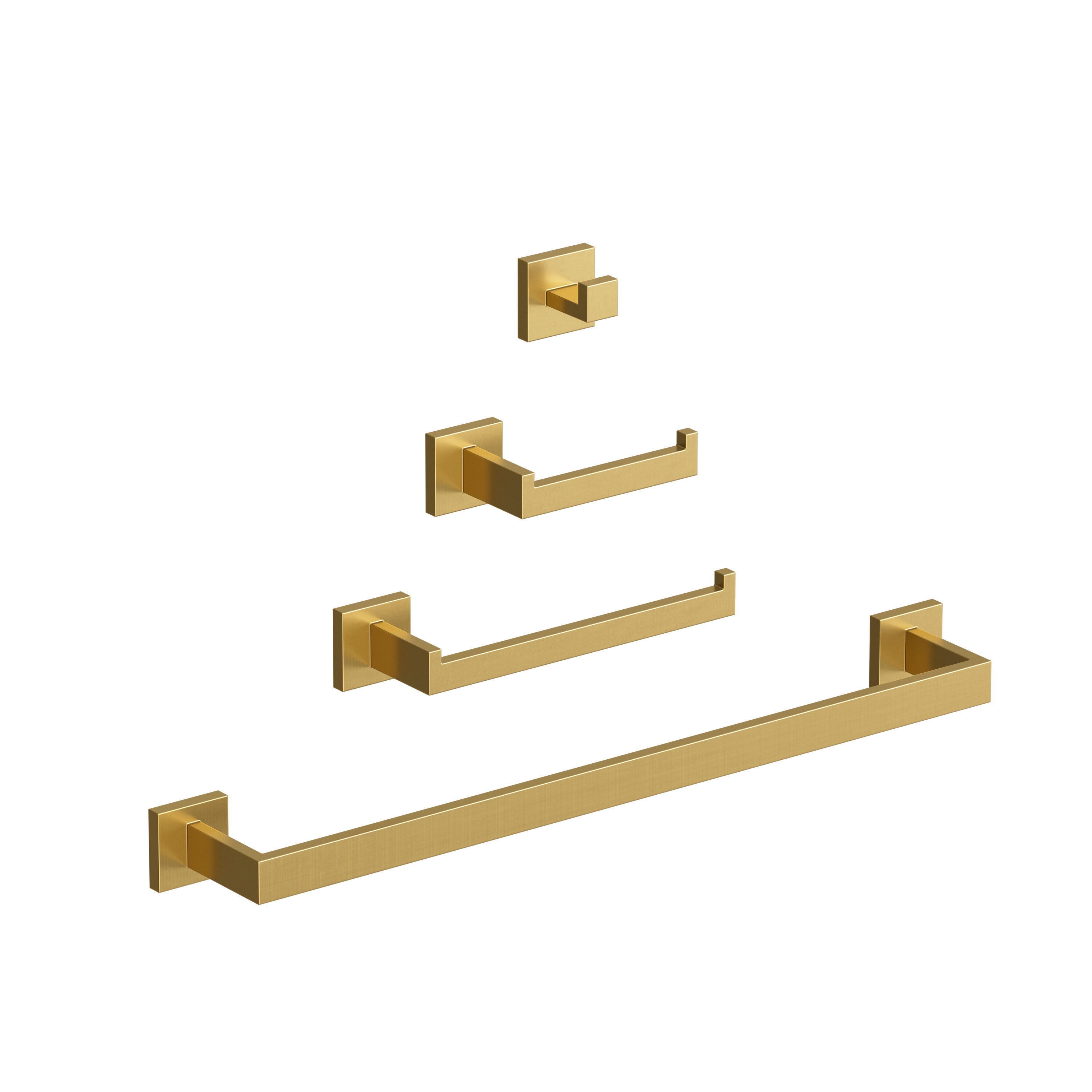EVERSTEIN Q-820-OTOP 4 -Piece Brushed Gold Decorative Bathroom Hardware Set Towel Bar, Toilet Paper Holder, ,Robe Hook Included